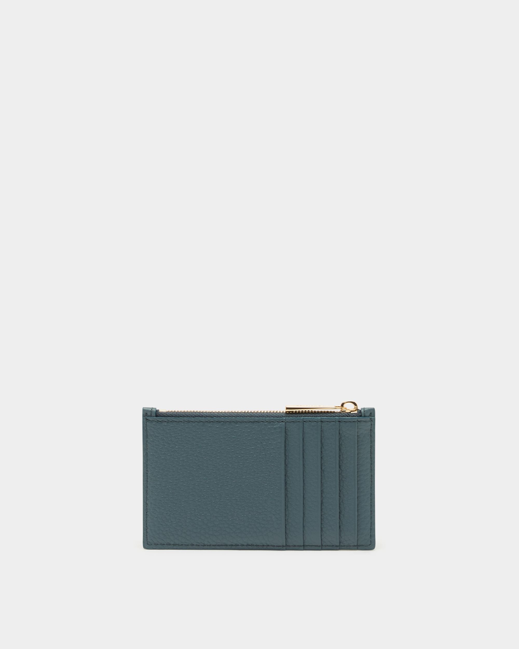 Bally Global - Zipped Card Holder in Blue Grained Leather - Blue
