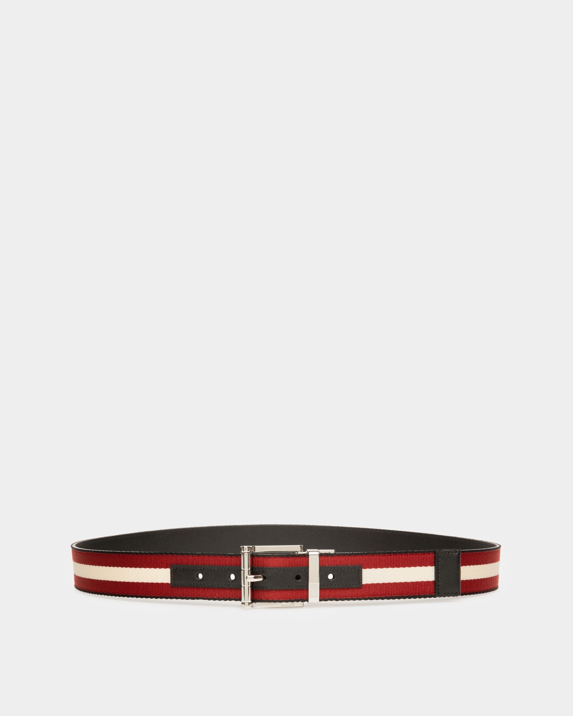 Bally Global - Casual 35mm Belt In Black And Red Fabric And Leather - Multicolor