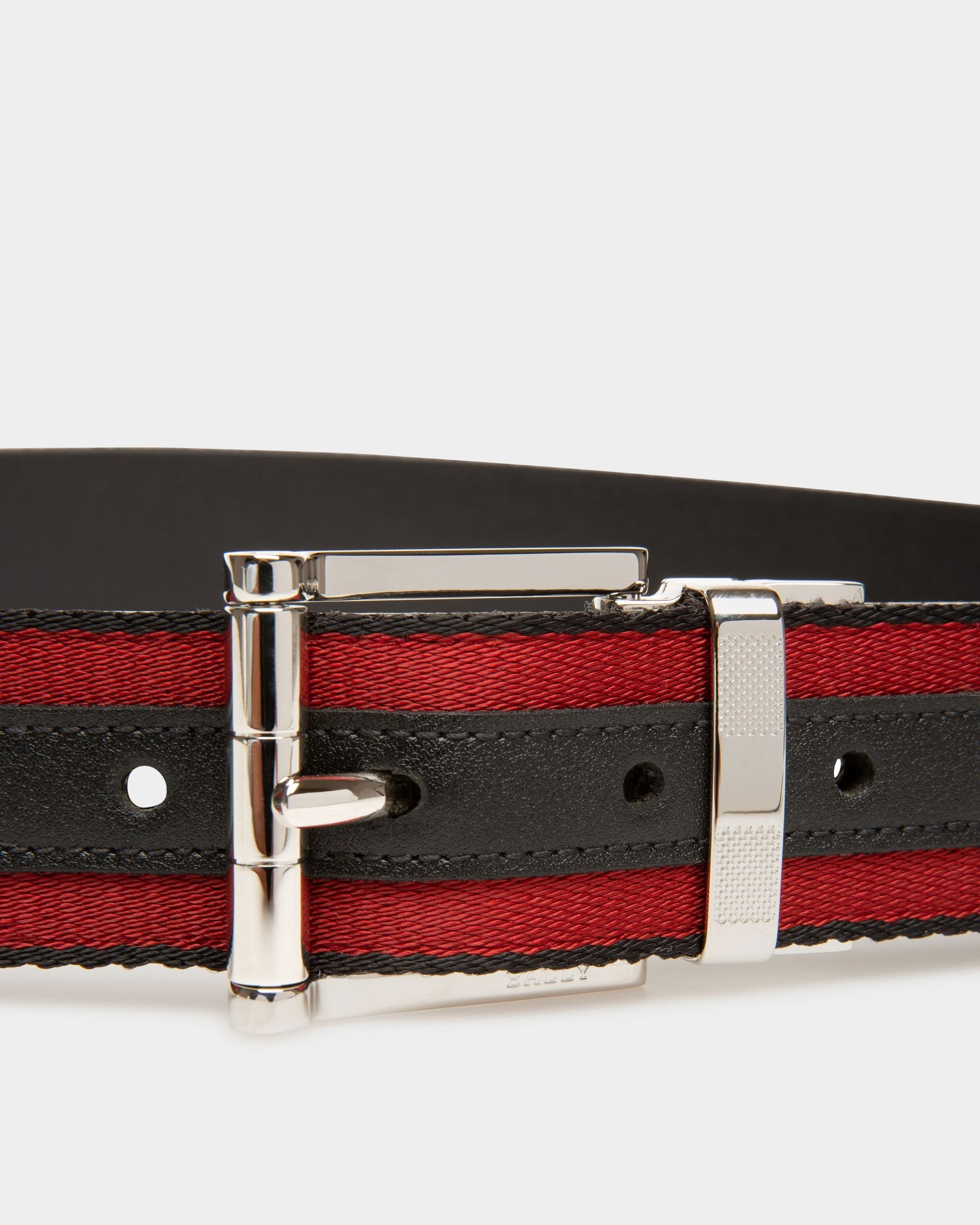 Bally Global - Casual 35mm Belt In Black And Red Fabric And Leather - Multicolor
