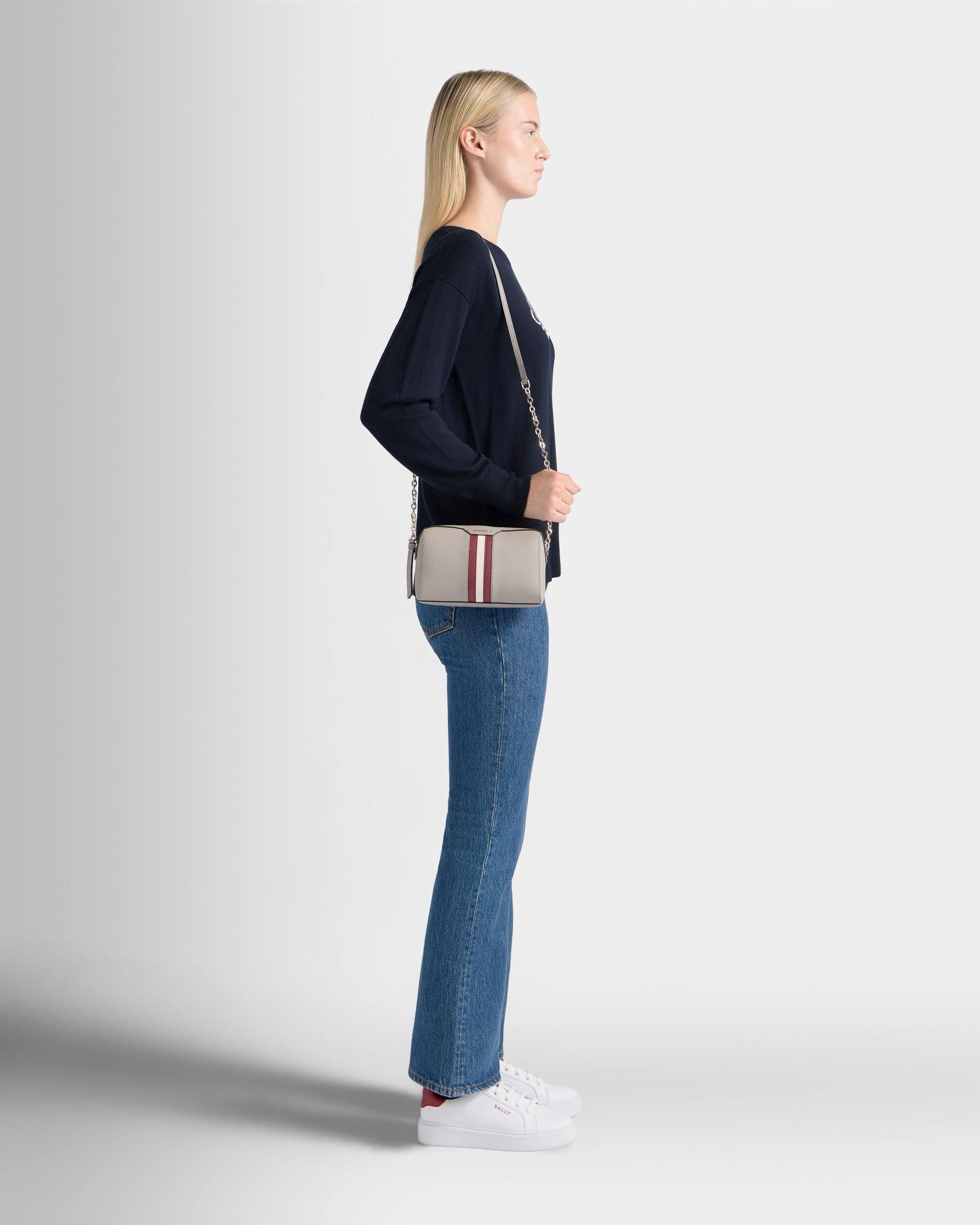 Bally Global - Mini Bag in Taupe Embossed Leather With a Bally Ribbon - Gris