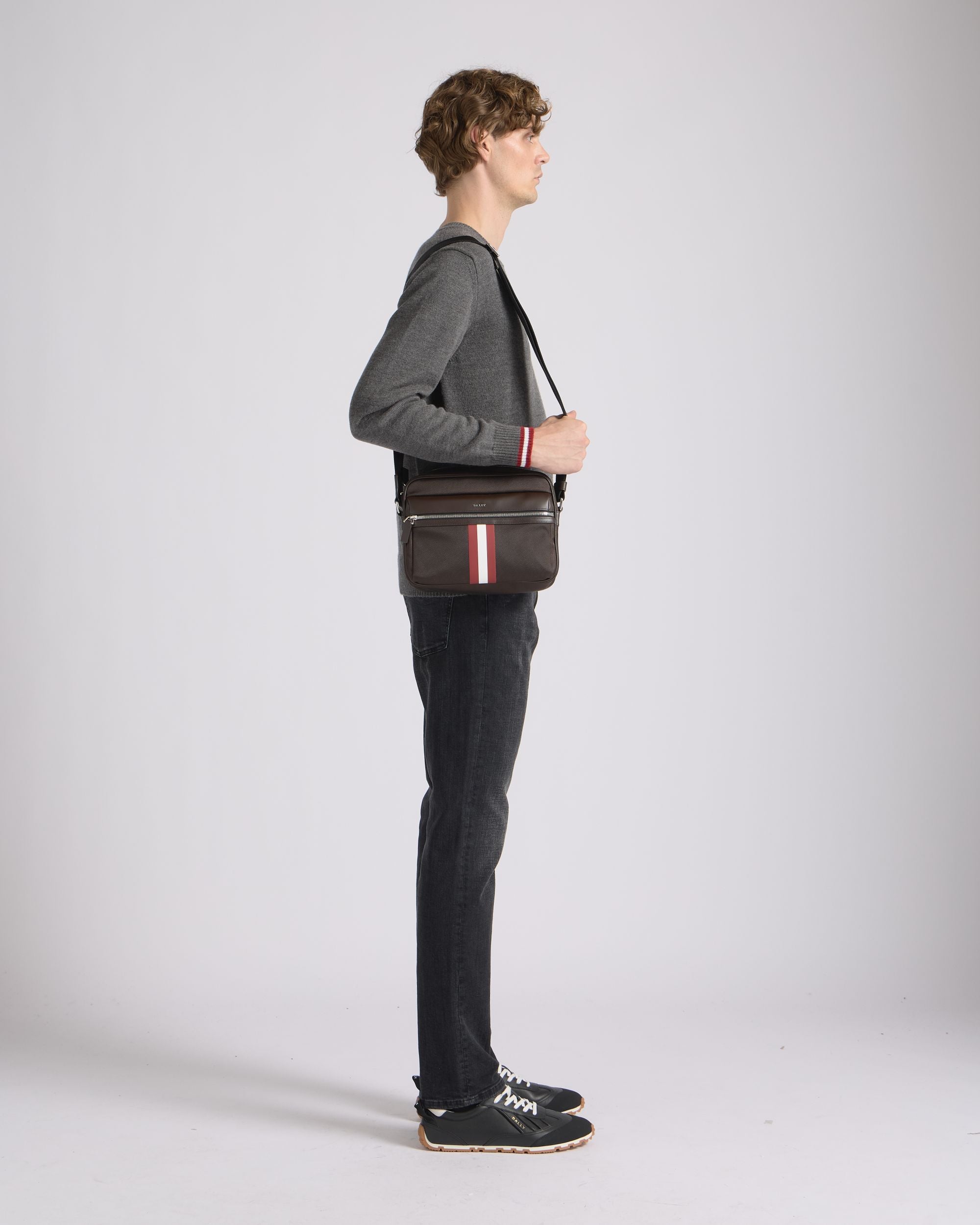 Bally Global - Travel Crossbody Bag in Coffee Fabric With a Bally Ribbon - Brown