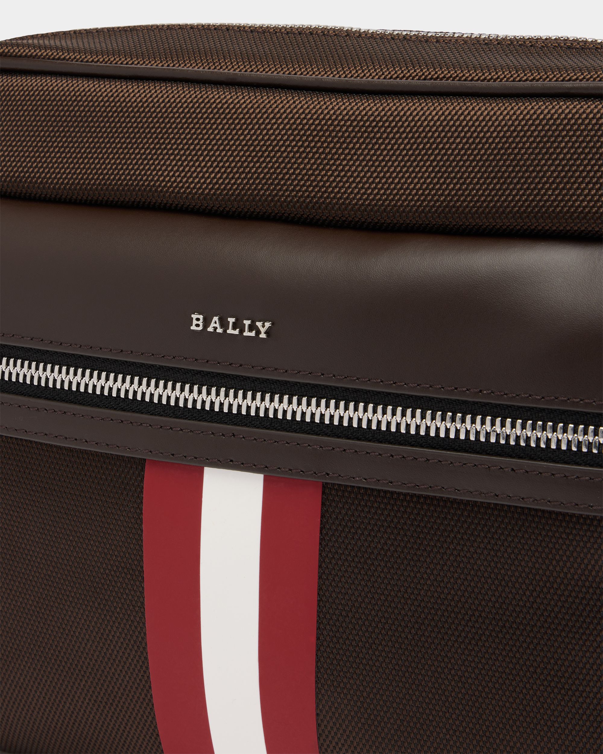 Bally Global - Travel Crossbody Bag in Coffee Fabric With a Bally Ribbon - Brown
