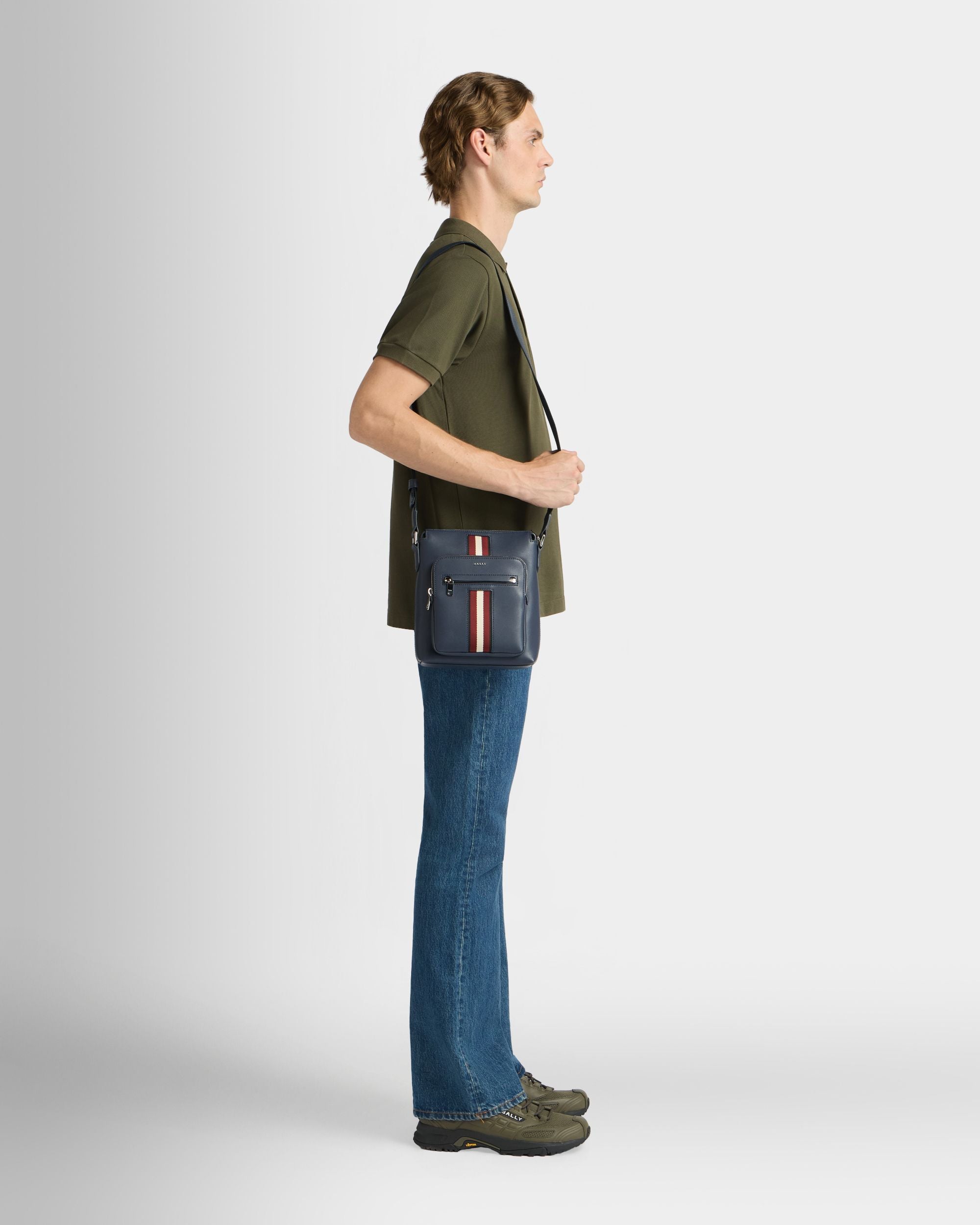 Bally Global - Crossbody Bag in Navy Blue Leather With a Bally Ribbon - Blue