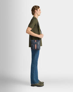 Crossbody Bag in Navy Blue Leather With a Bally Ribbon