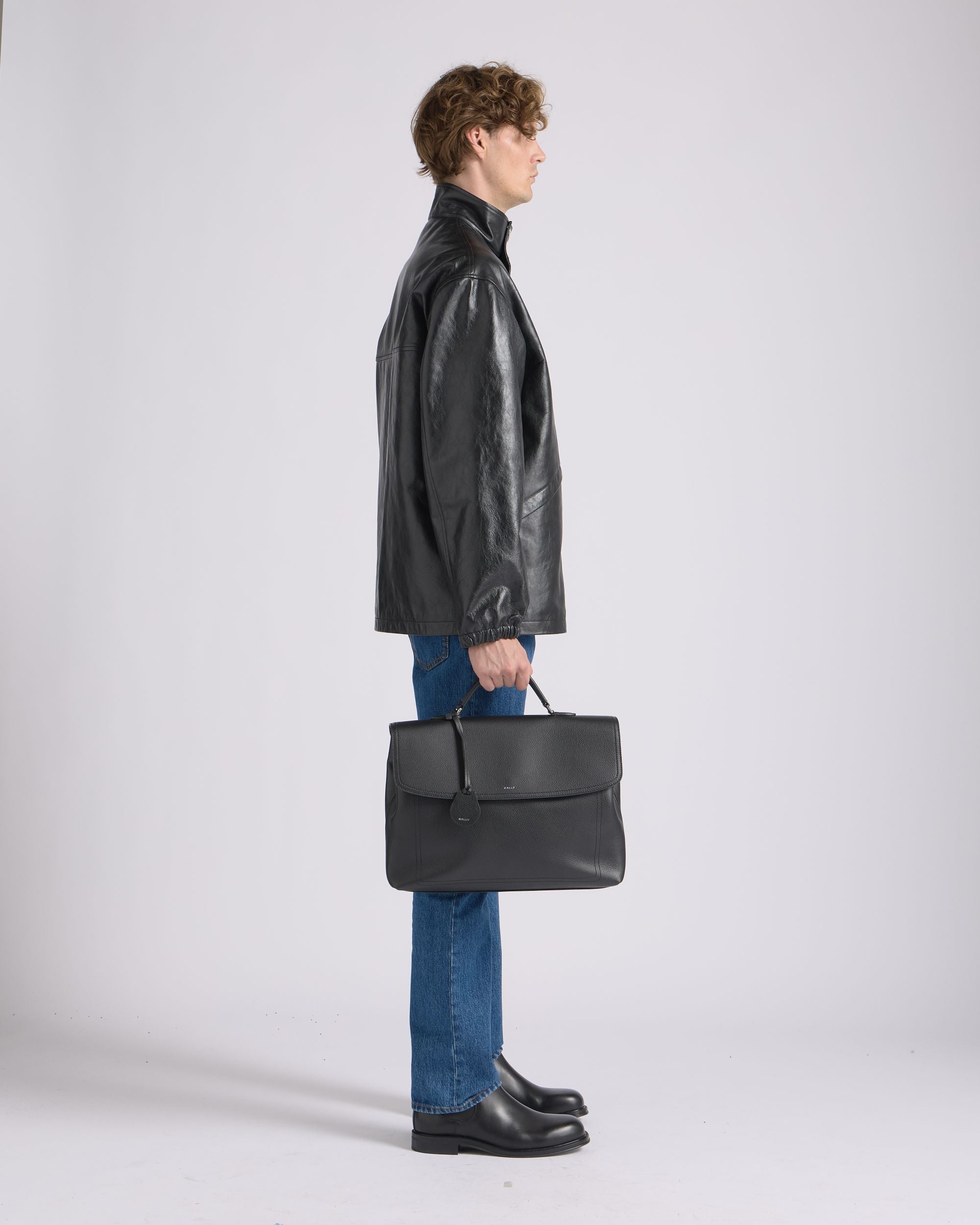 Bally Global - Capitol Briefcase in Black Grained Leather - Black