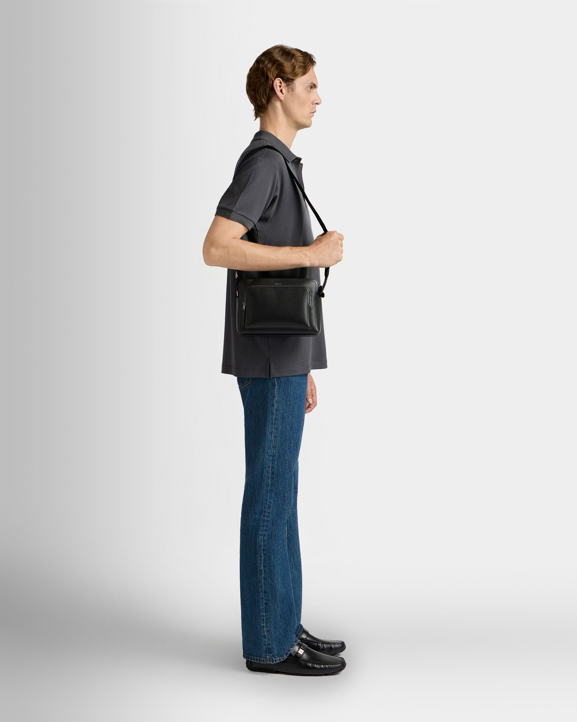 Bally Global - Capitol Crossbody Bag in Black Grained Leather - Black
