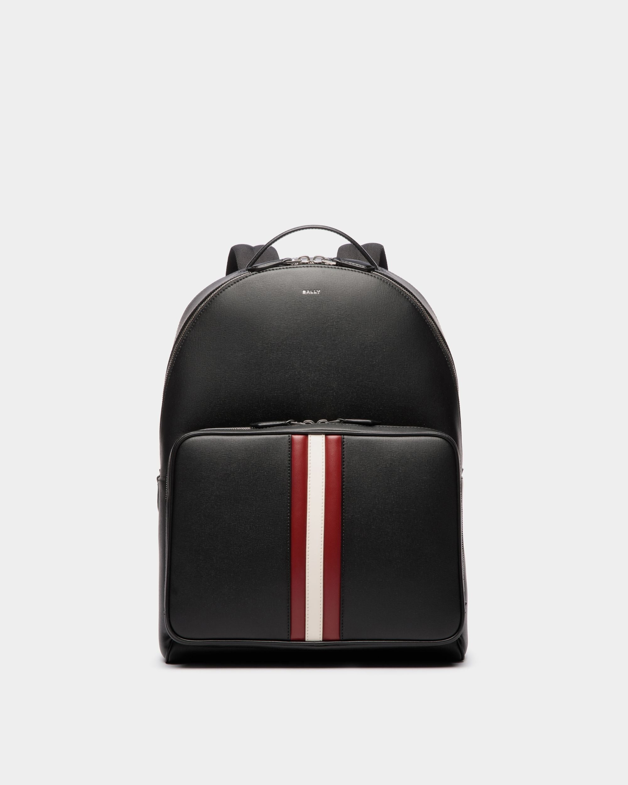 bally grained leather backpack Men's Black Mythos Backpack In Black Recycled Leather