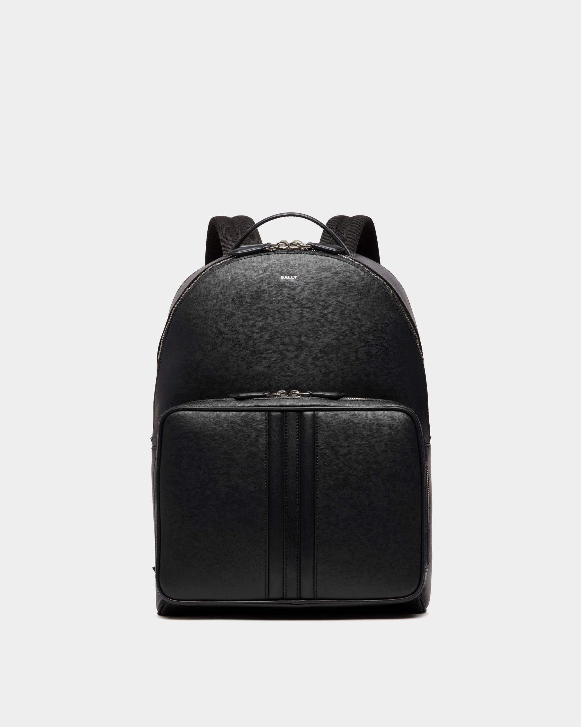 bally grained leather backpack Men's Black Mythos Backpack In Black Recycled Leather