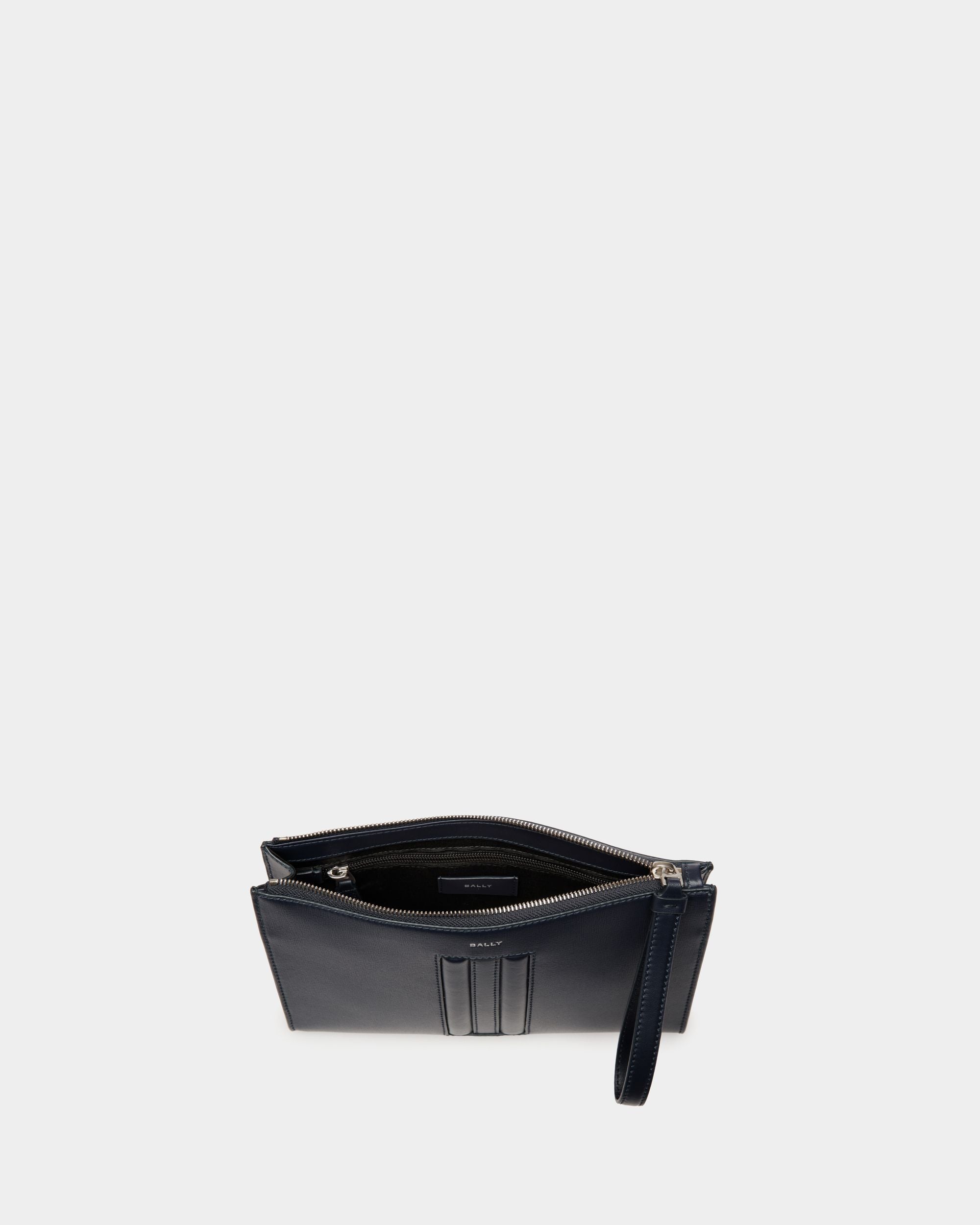 Bally Global - Mythos Pouch in Navy Blue Recycled Leather - Blue