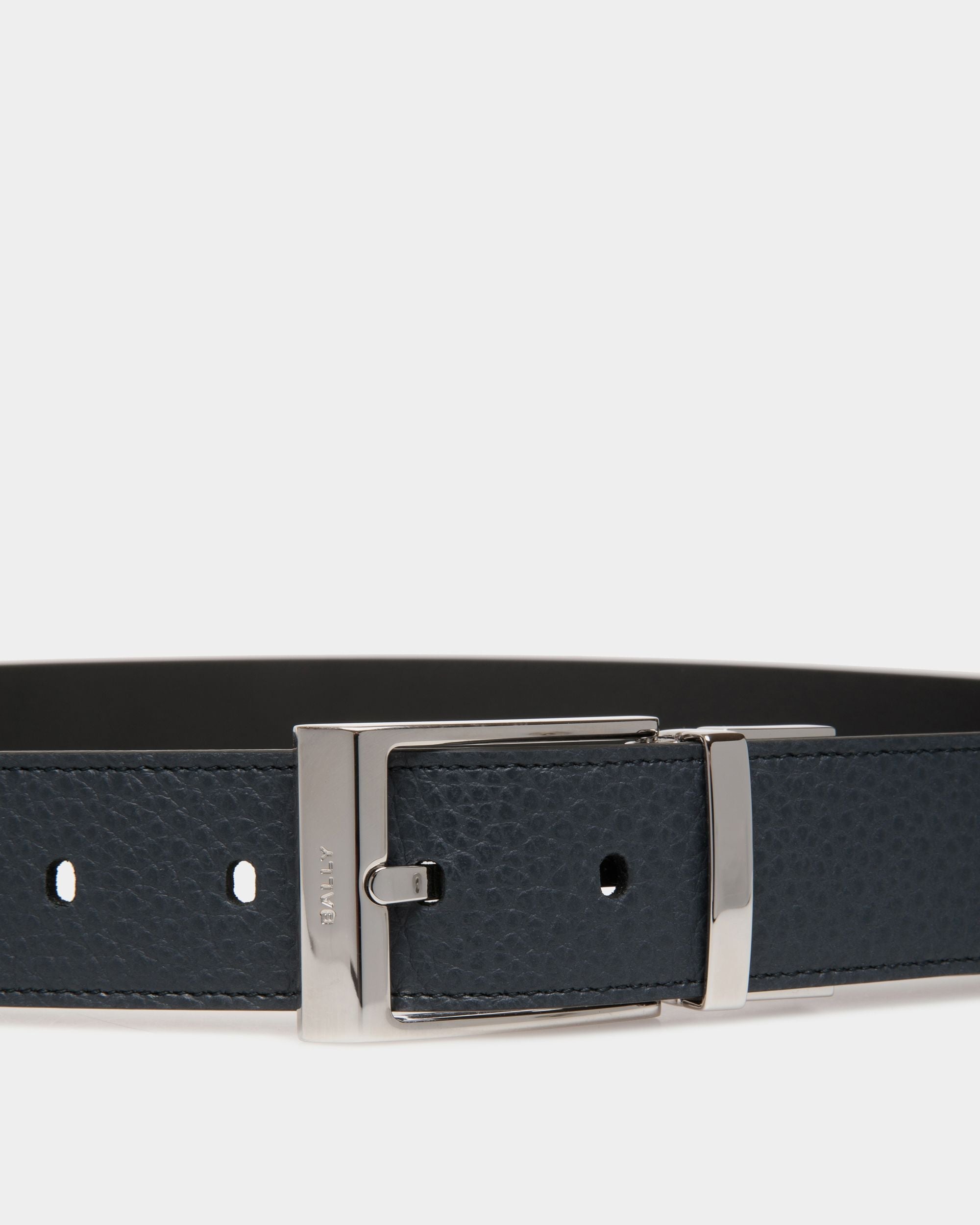 Bally Global - Ceinture Shiffie 35 mm Réversible Et Ajustable En Cuir Navy Blue Et Noir - Multicolore