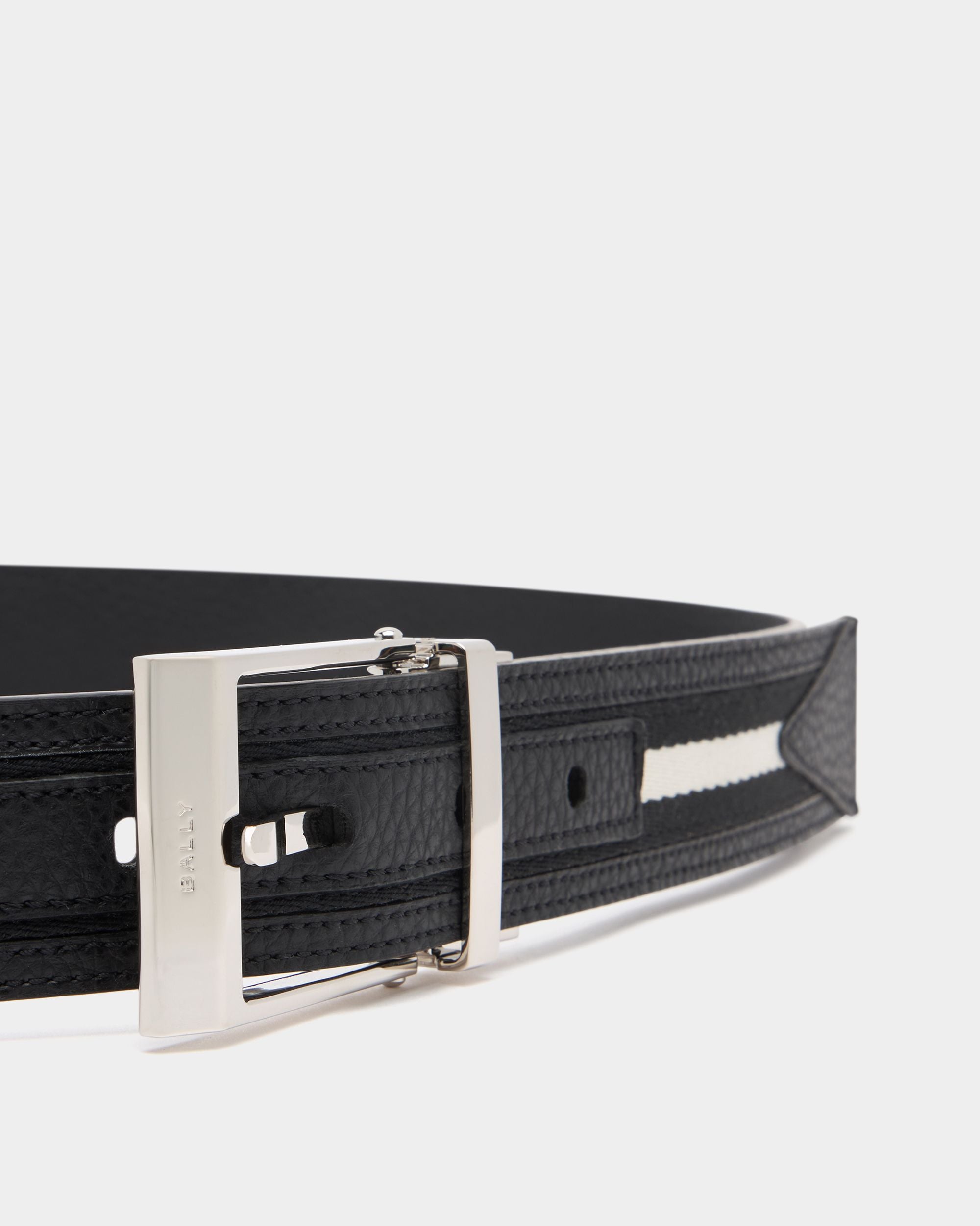 Bally Global - Shiffie 35 mm Reversible Belt in Black and Bone Fabric And Leather - Black