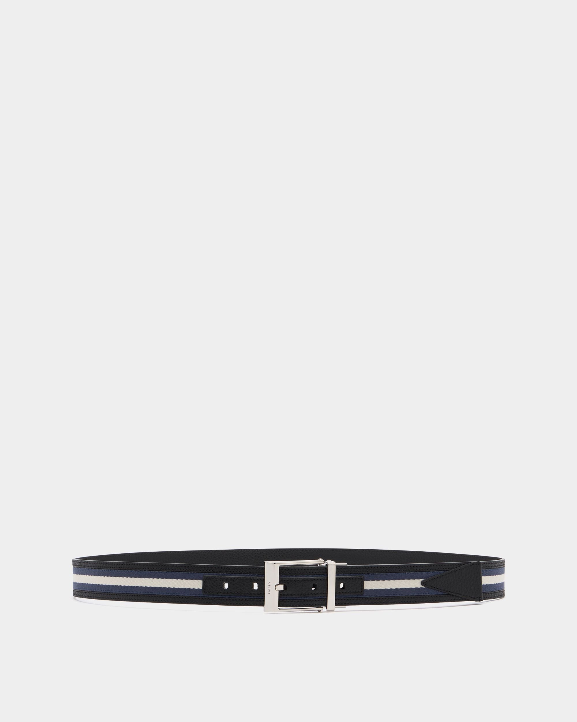 Bally Global - Ceinture Shiffie 35 mm Réversible En Tissu Bleu Et Cuir Noir - Multicolore