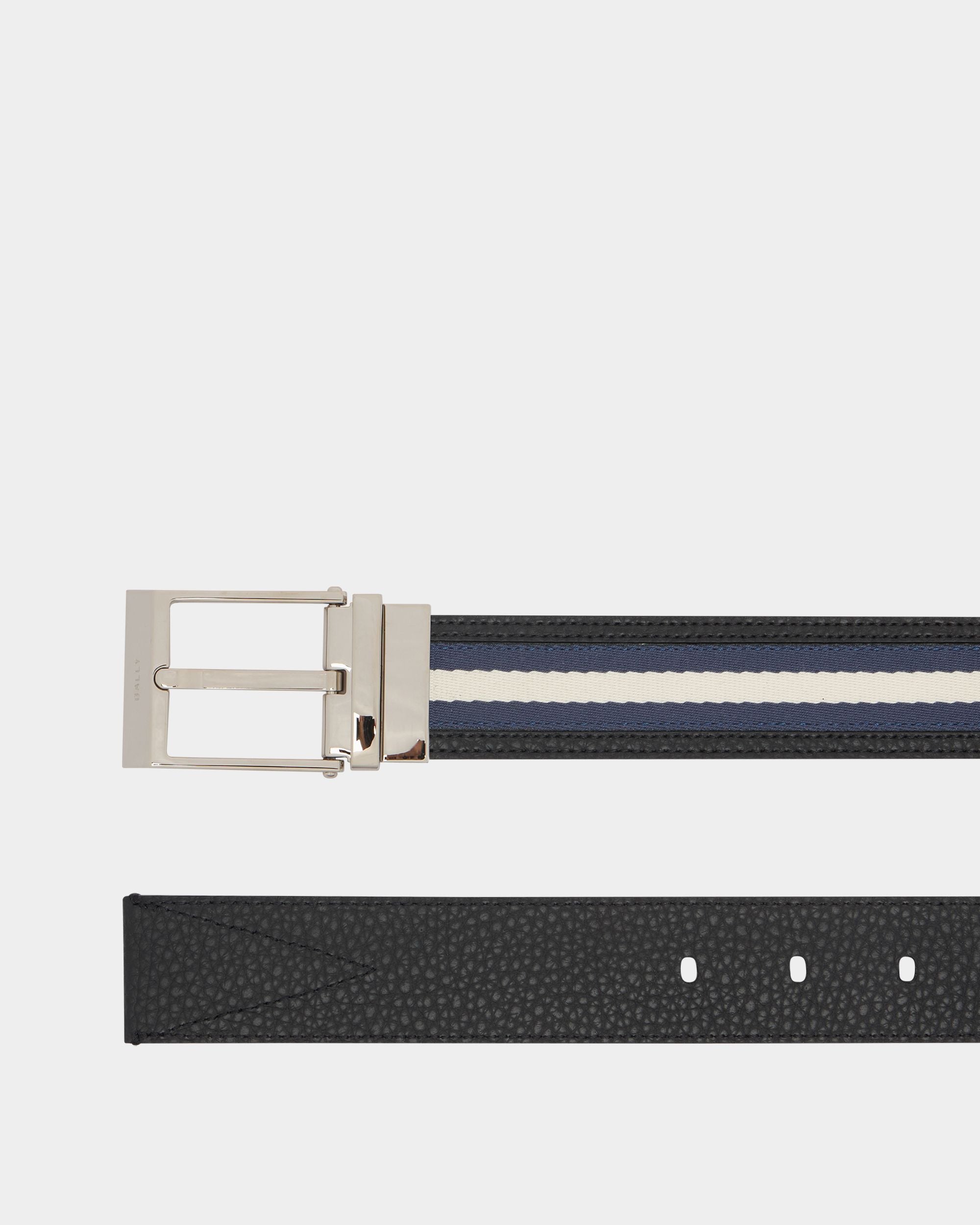 Bally Global - Cinturón Reversible Shiffie 35 Mm De Tela Azul Y Piel Negra - Multicolor