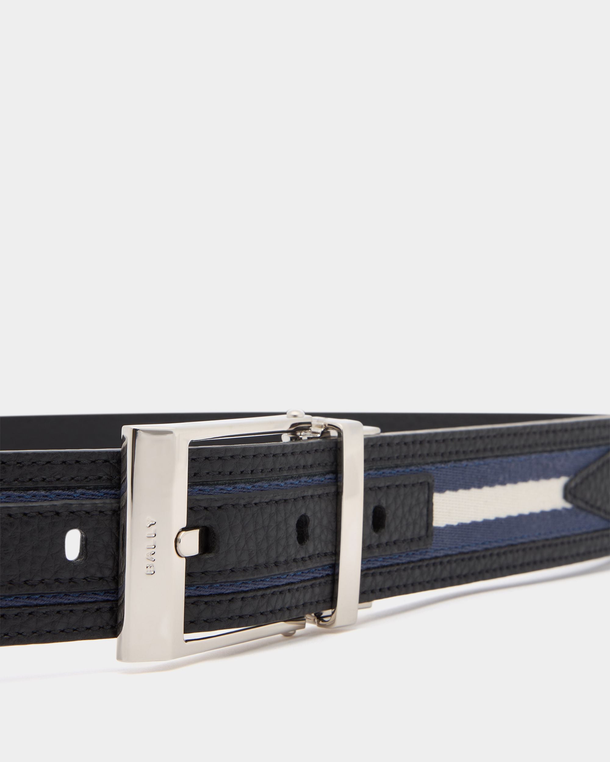 Bally Global - Cinturón Reversible Shiffie 35 Mm De Tela Azul Y Piel Negra - Multicolor