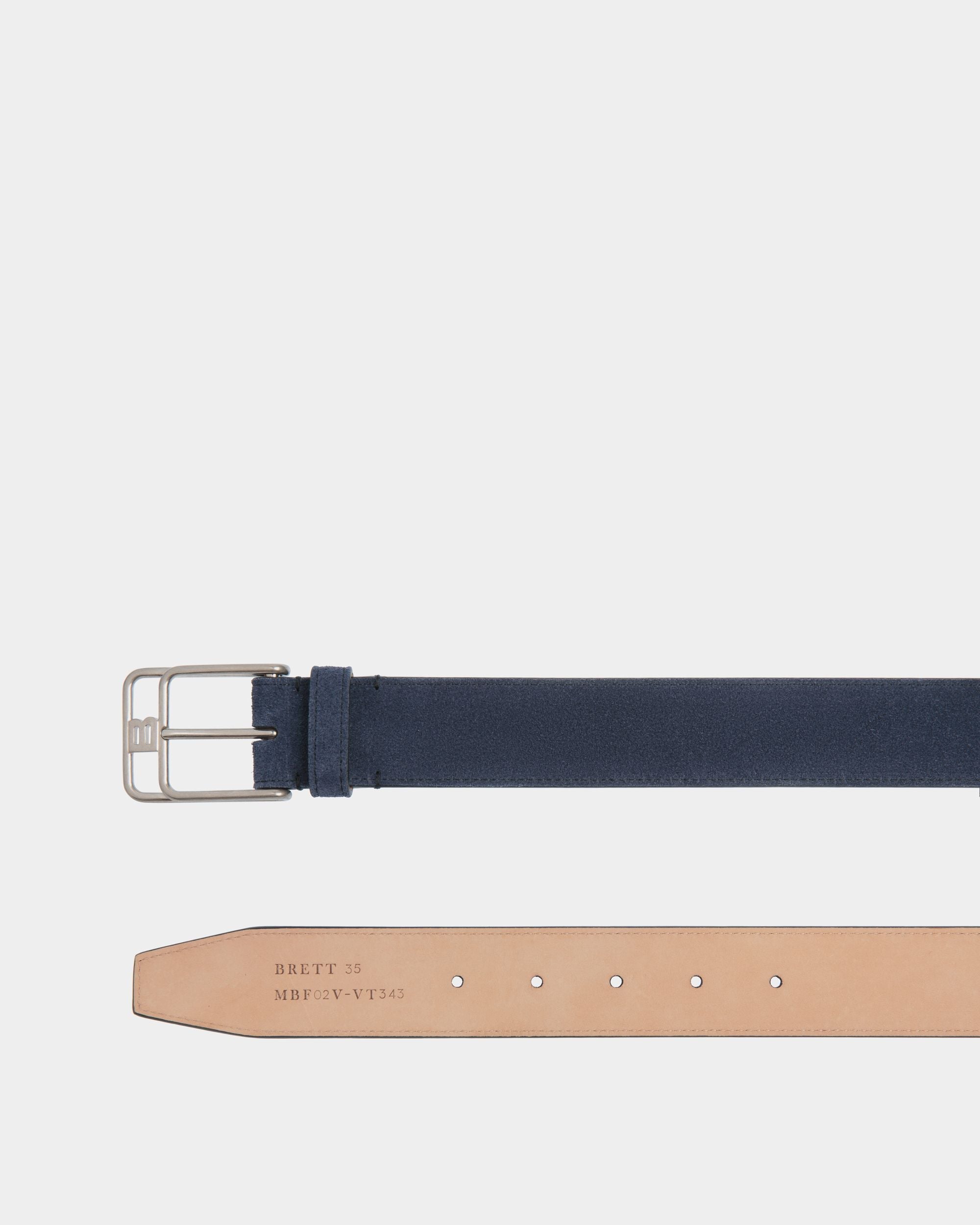 Bally Global - Brett 35mm Belt In Navy Blue Suede Leather - Blue