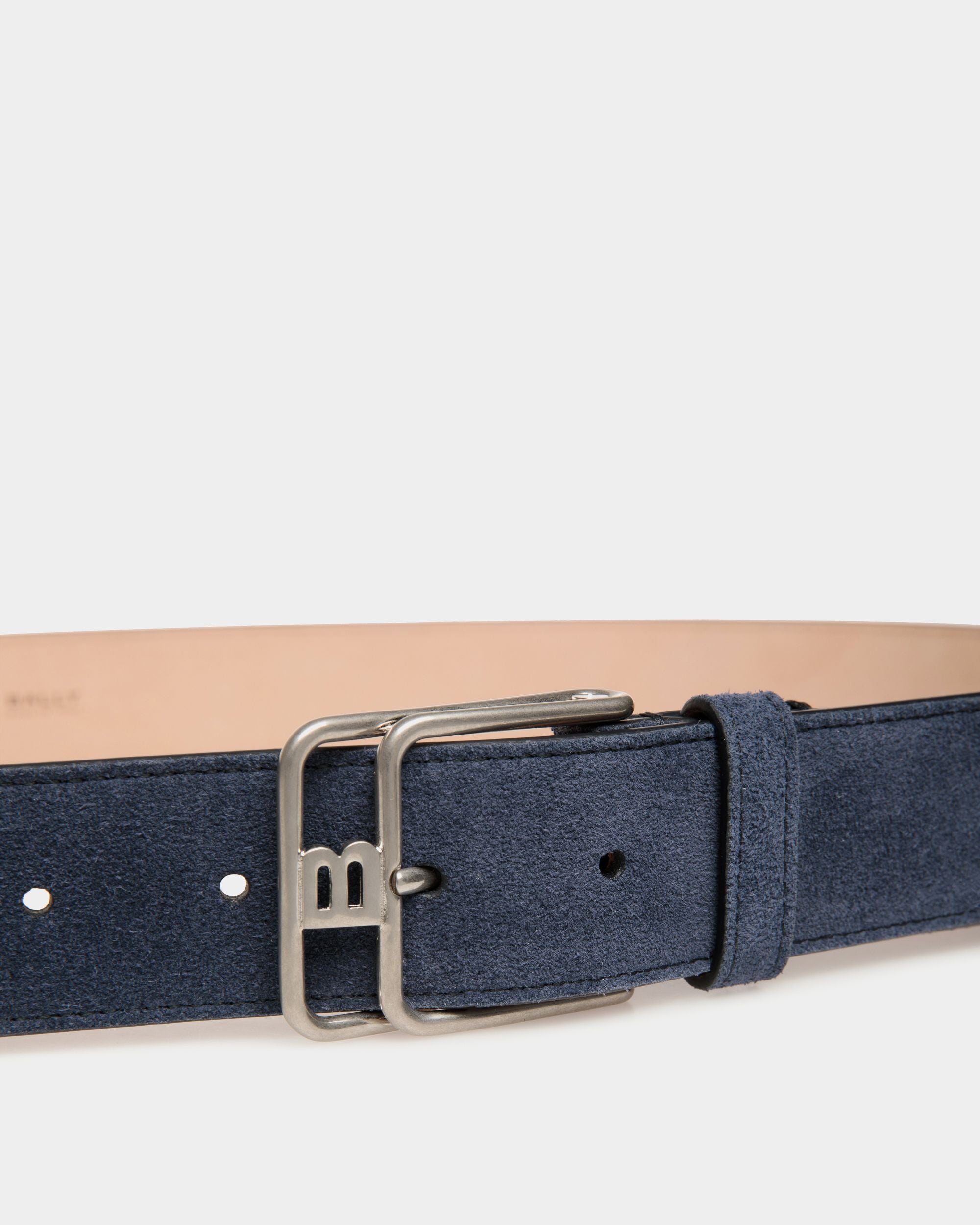 Bally Global - Brett 35mm Belt In Navy Blue Suede Leather - Blue