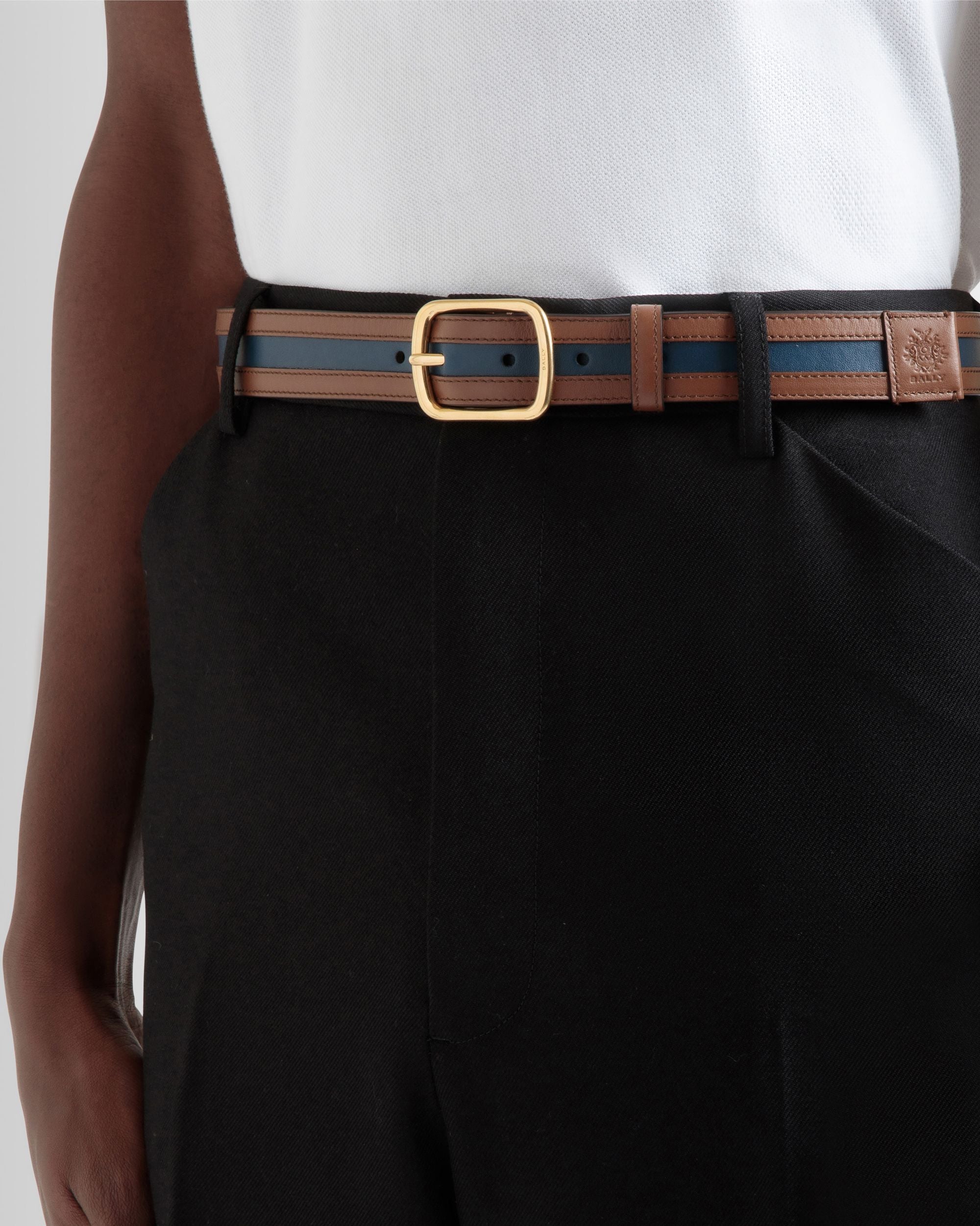 Bally Global - Orson 30mm Belt in Brown And Navy Blue Leather - Multicolor