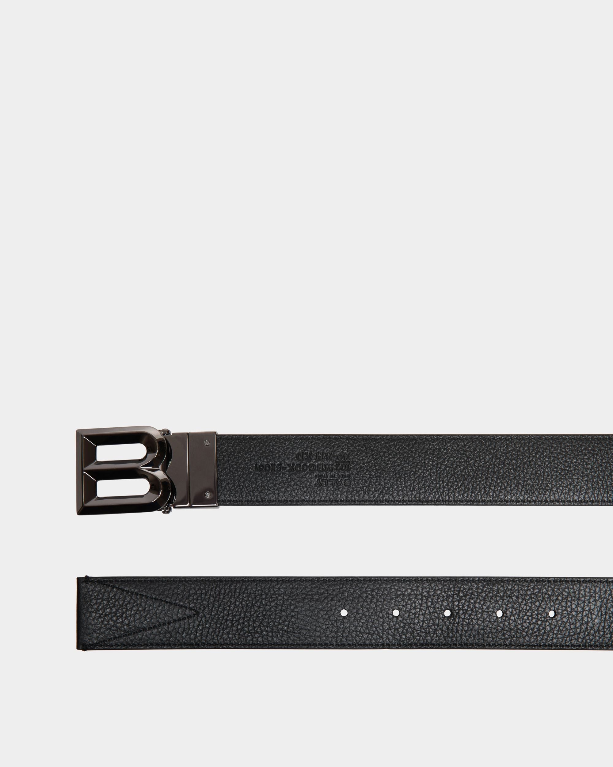 Bally Global - Ceinture B Bold 35 mm Réversible En Tissu Et Cuir Noir Et Blanc - Noir