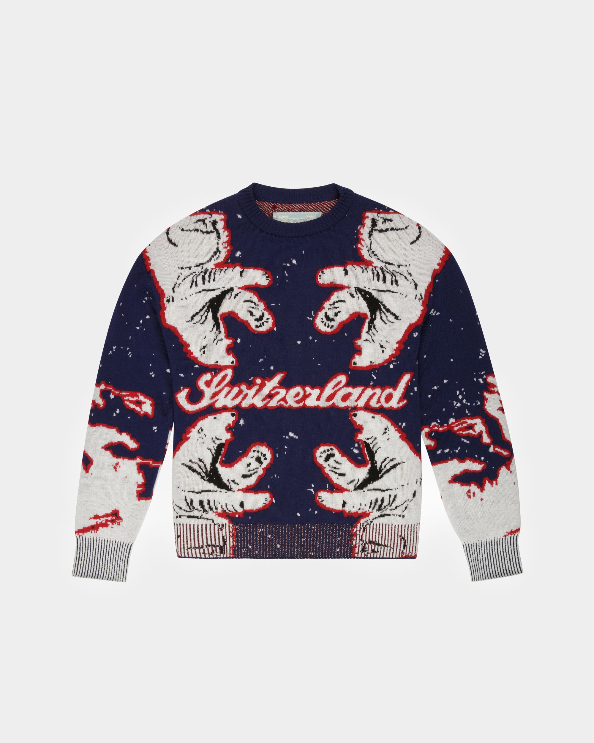 Bally Global - Merino Wool Crew Neck In Navy & Bone - Multicolore