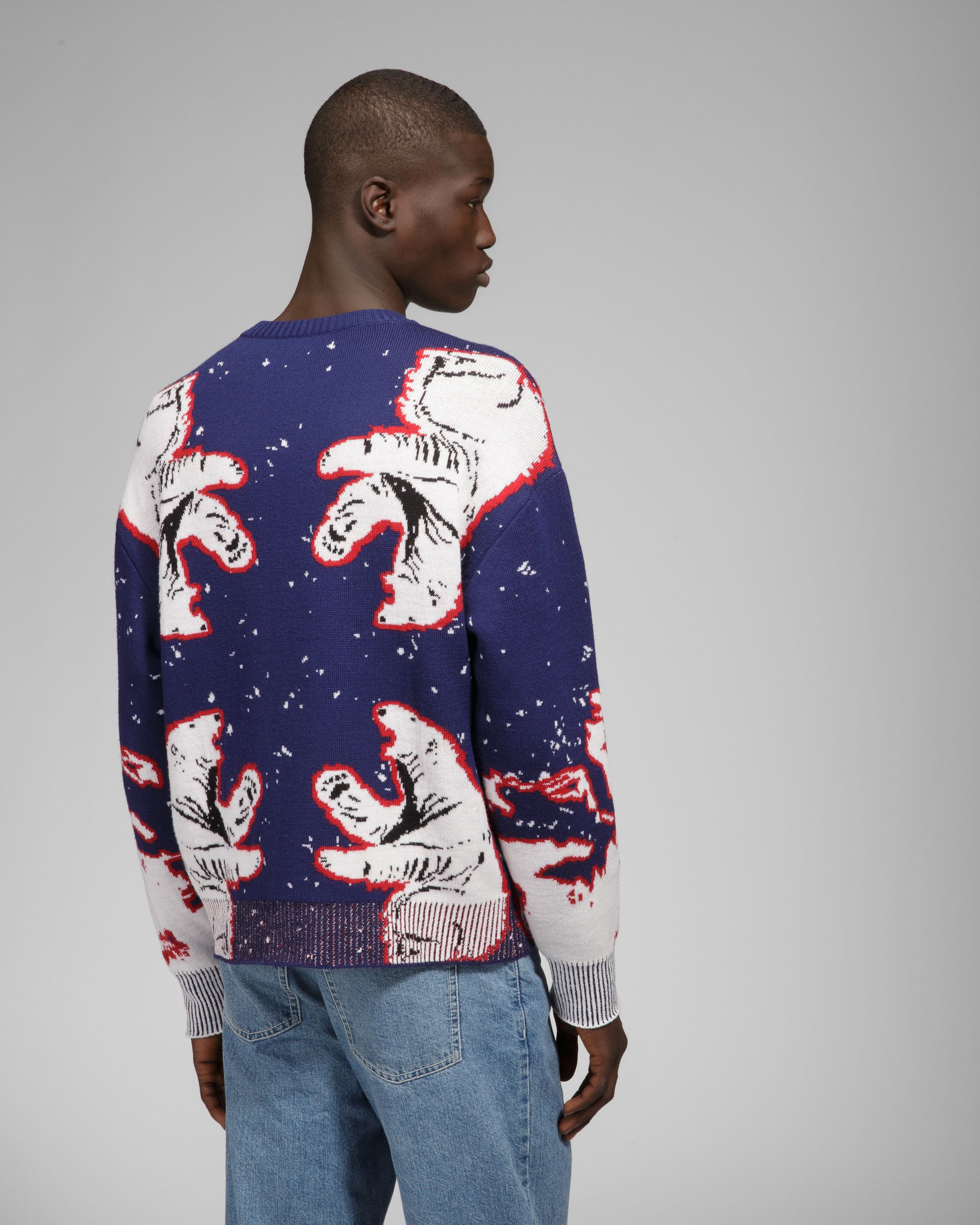 Bally Global - Merino Wool Crew Neck In Navy & Bone - Multicolore