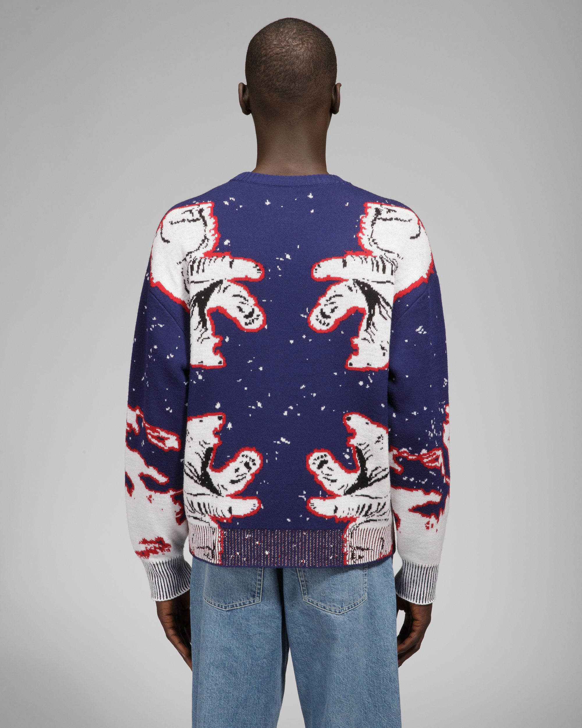 Bally Global - Merino Wool Crew Neck In Navy & Bone - Multicolore