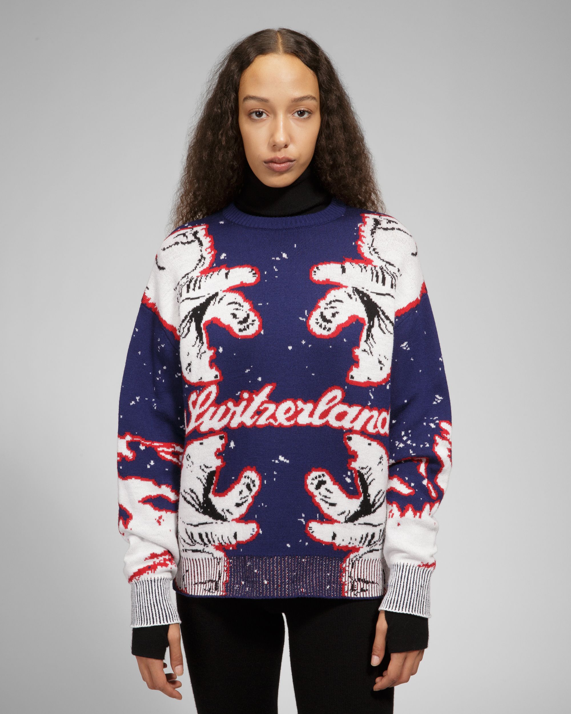 Bally Global - Merino Wool Crew Neck In Navy & Bone - Multicolore