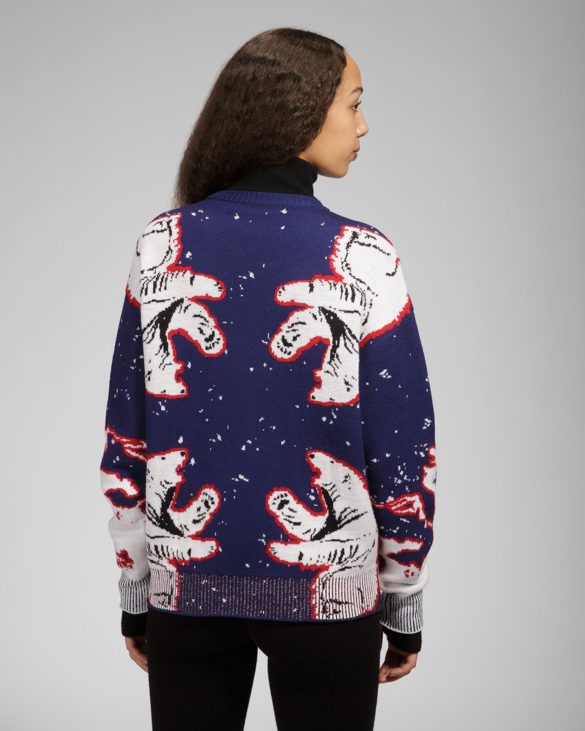 Bally Global - Merino Wool Crew Neck In Navy & Bone - Multicolore