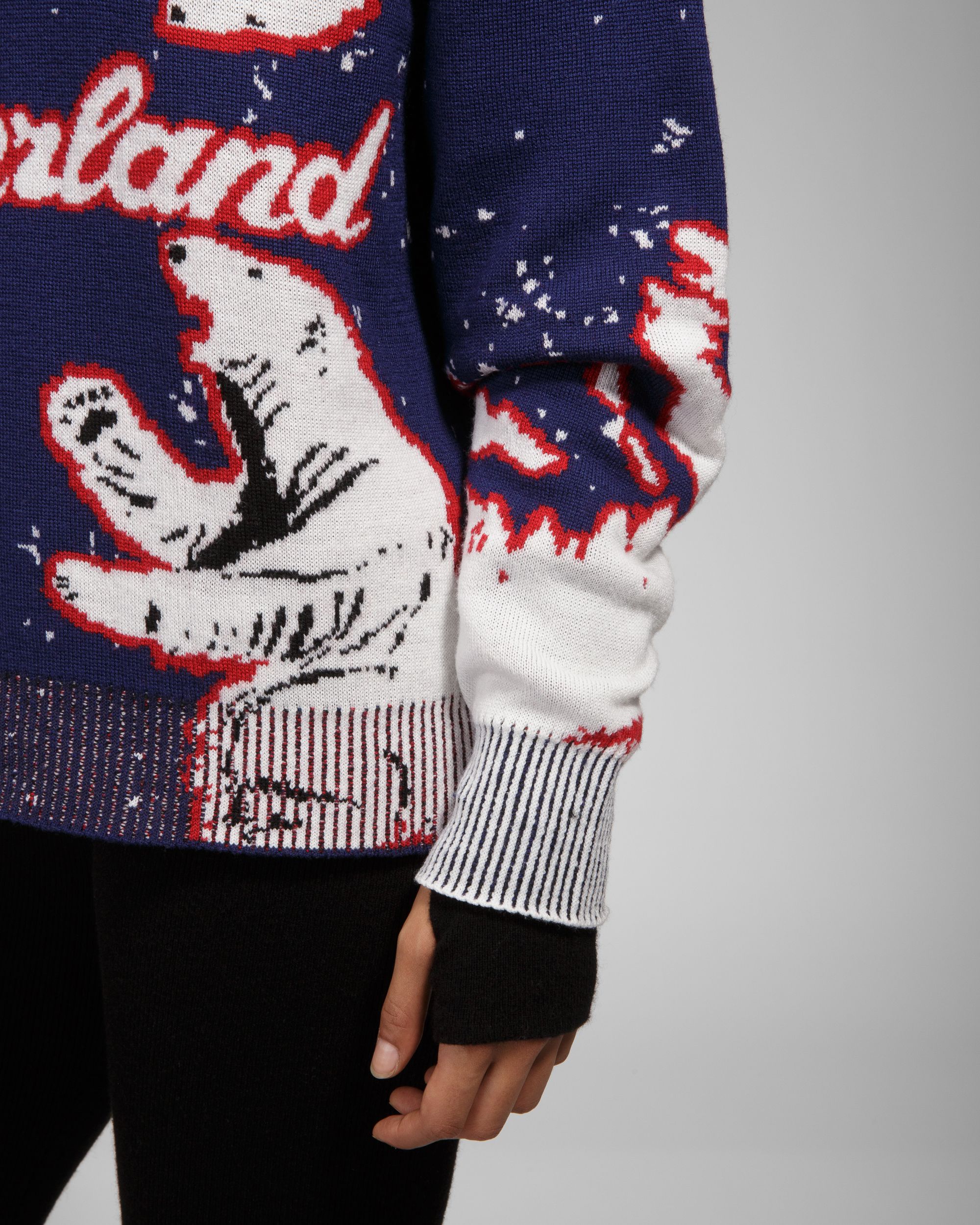Bally Global - Merino Wool Crew Neck In Navy & Bone - Multicolore