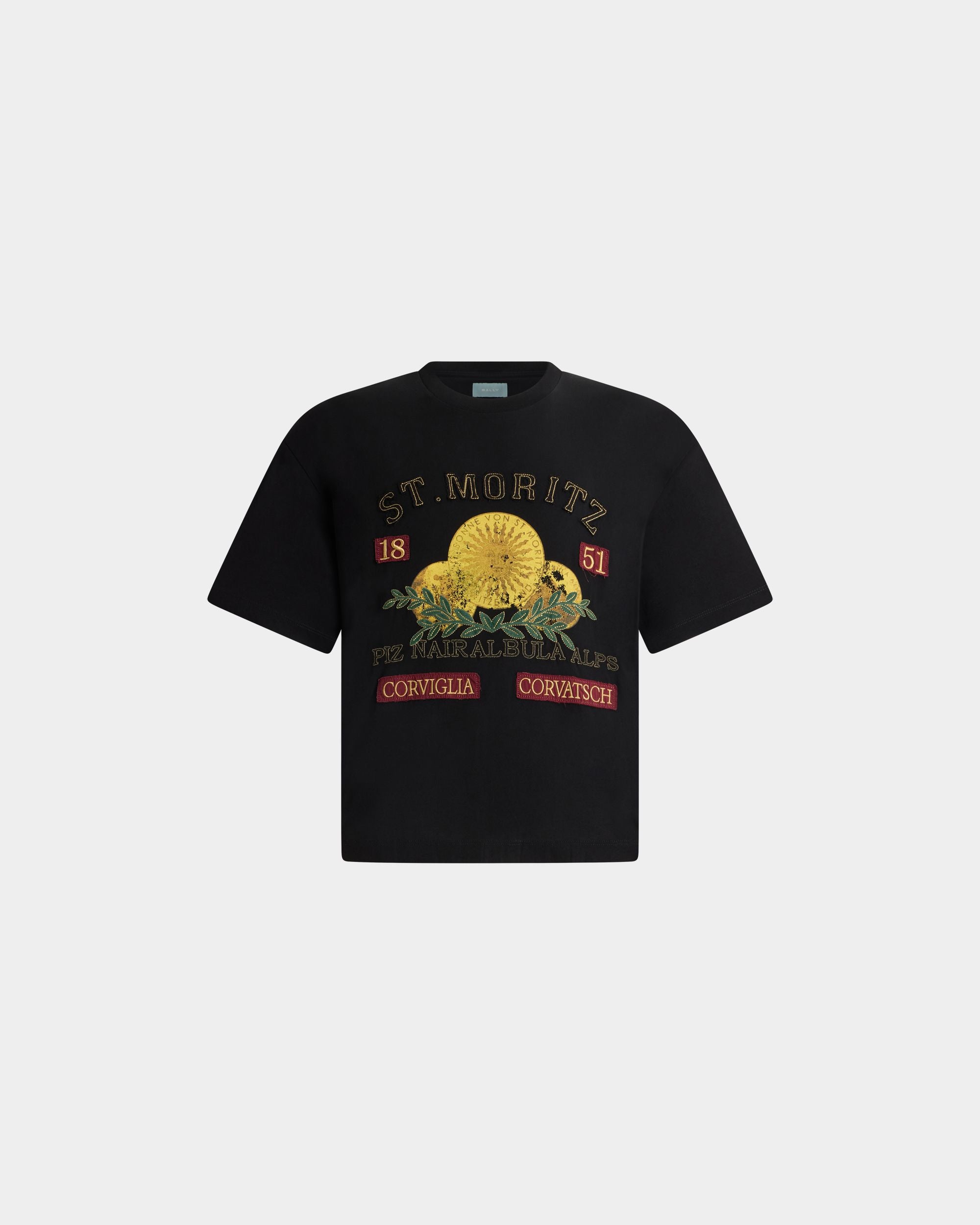 Bally Global - Curling Collection T-shirt in Black Cotton with a St. Moritz Print - Negro
