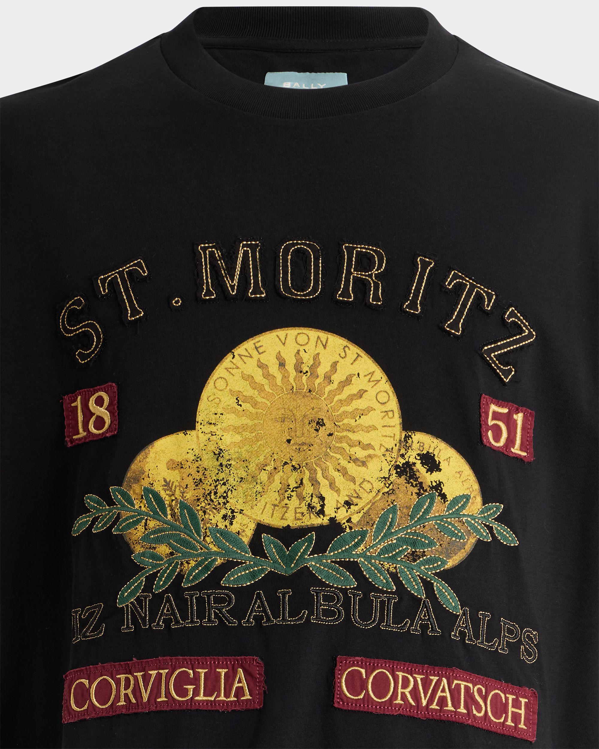 Bally Global - Curling Collection T-shirt in Black Cotton with a St. Moritz Print - Negro
