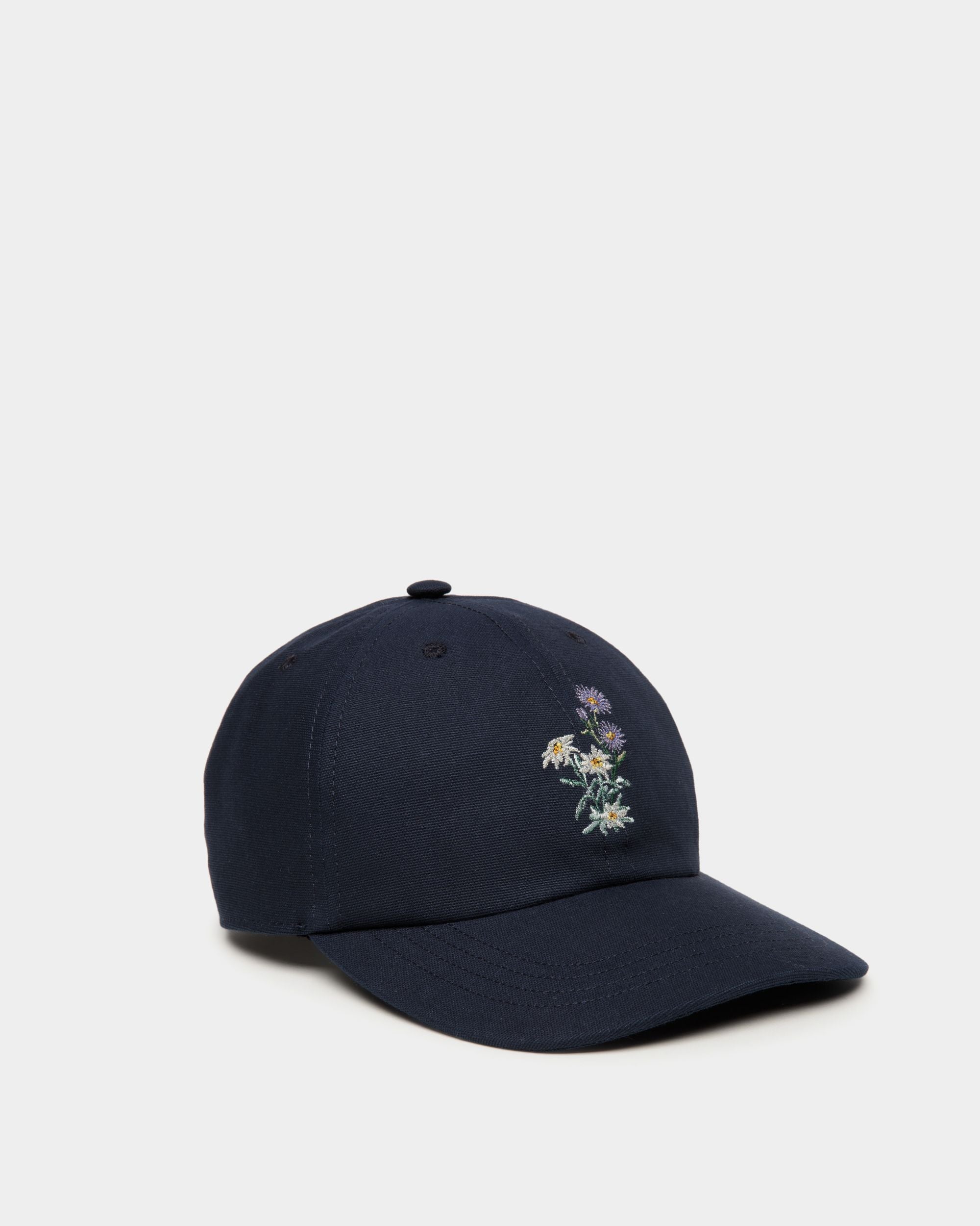 Bally Global - Baseball Hat With Mountain Flowers In Navy Blue Cotton - Bleu