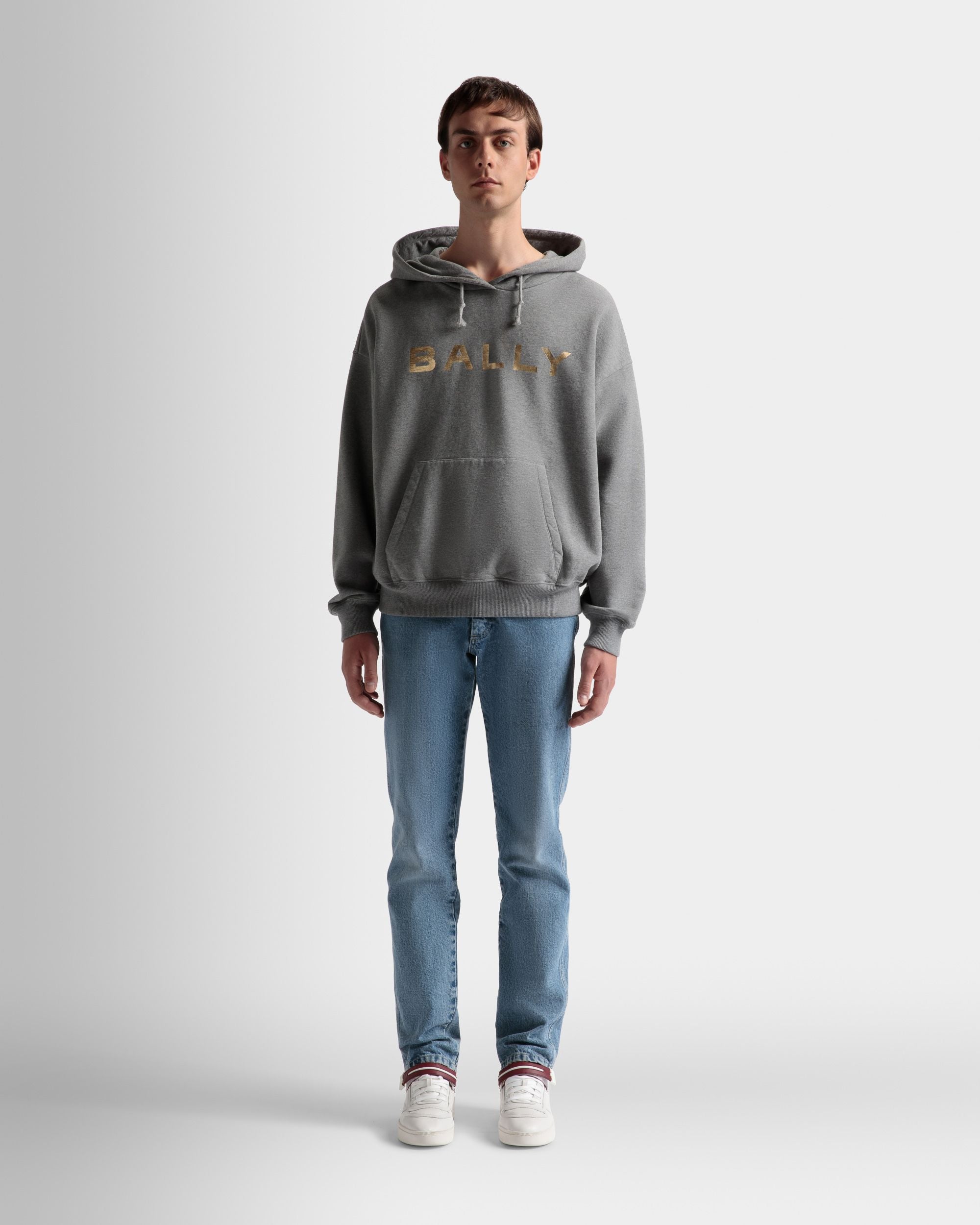 Bally Global - Sweat-Shirt À Capuche Logo En Coton Gris Chiné - Gris