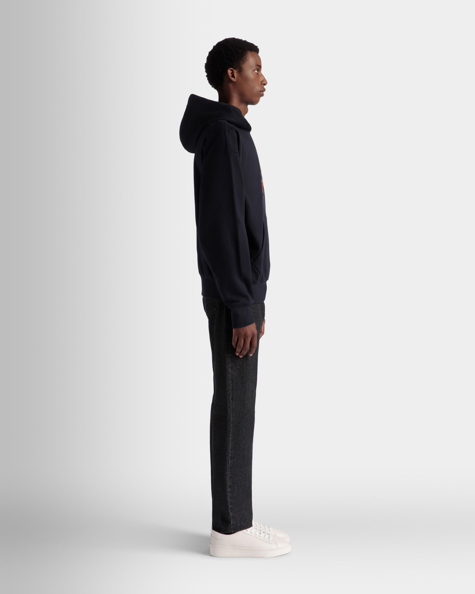 Bally Global - Hoodie With Bally Crest Logo In Navy Blue Cotton - Blue