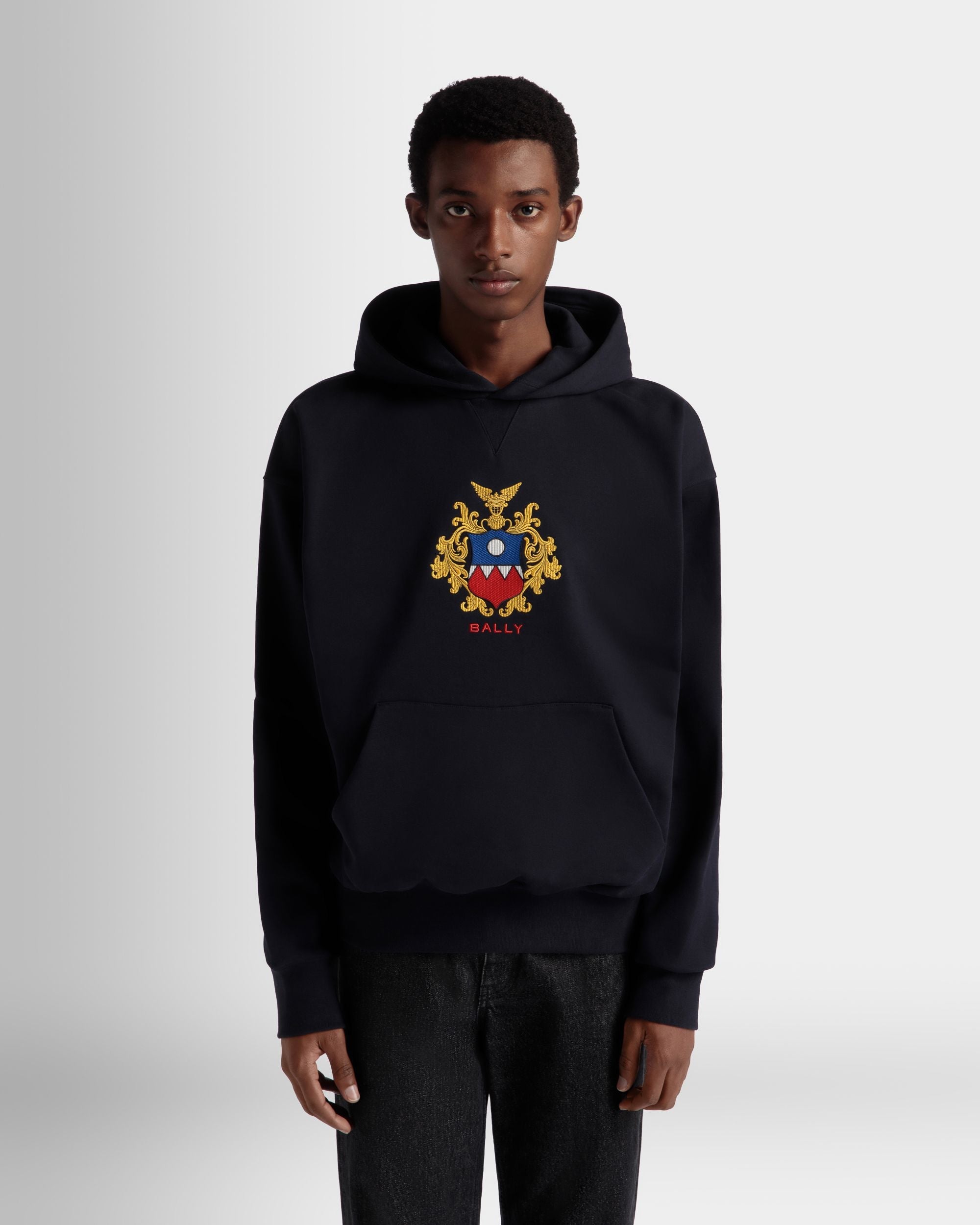 Bally Global - Hoodie With Bally Crest Logo In Navy Blue Cotton - Blue
