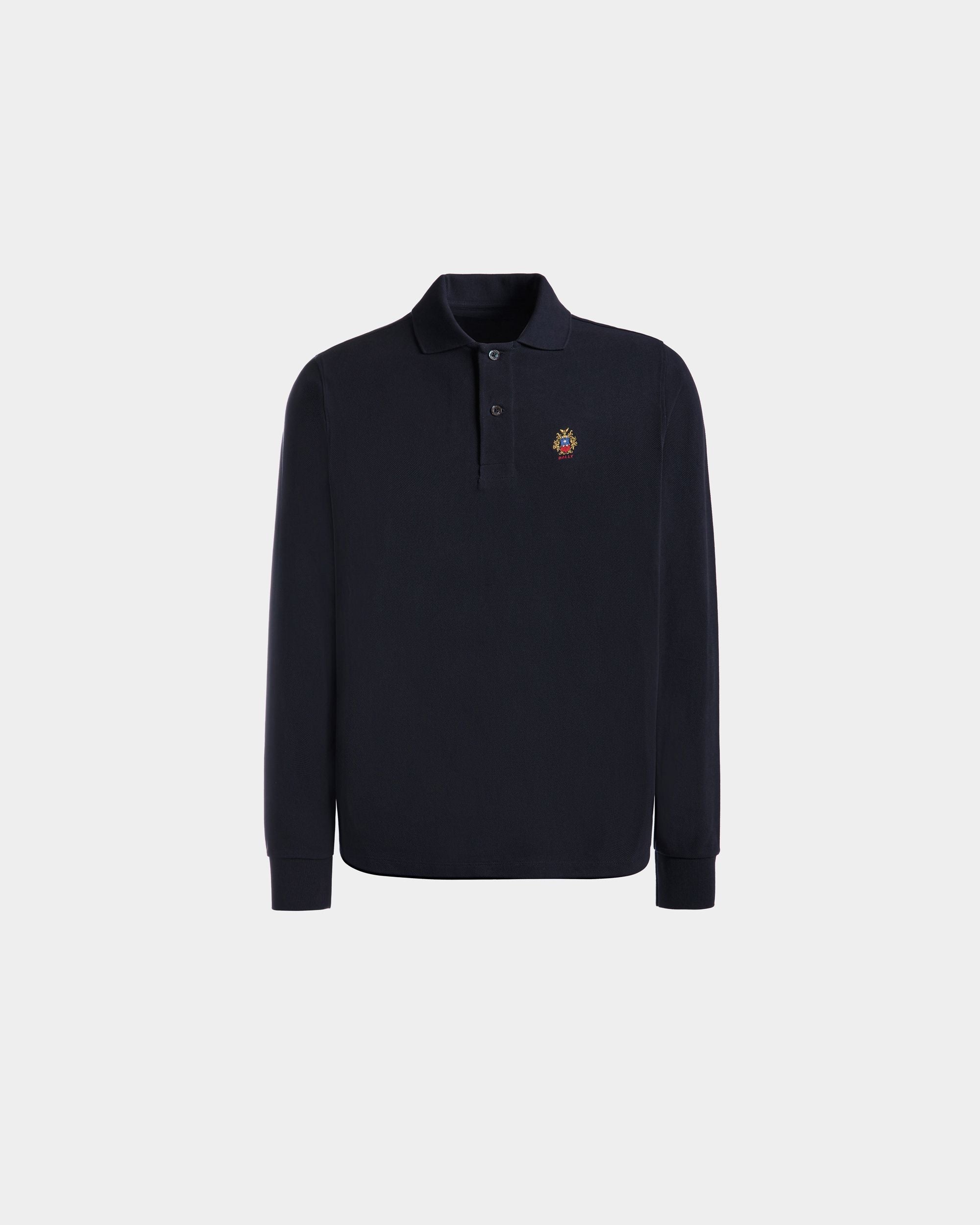 Bally Global - Long Sleeve Polo Shirt in Navy Blue Cotton - Blue