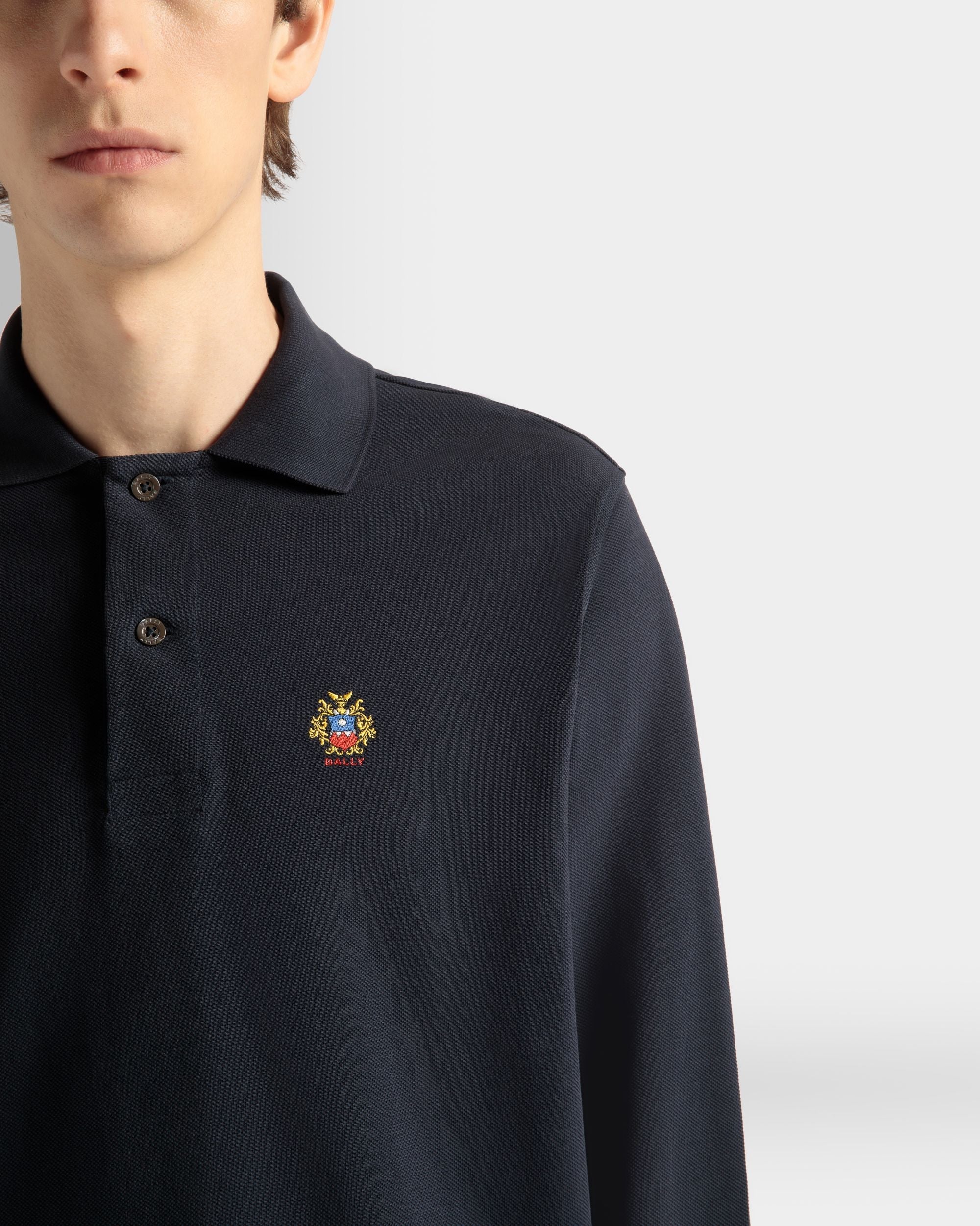 Bally Global - Long Sleeve Polo Shirt in Navy Blue Cotton - Blue