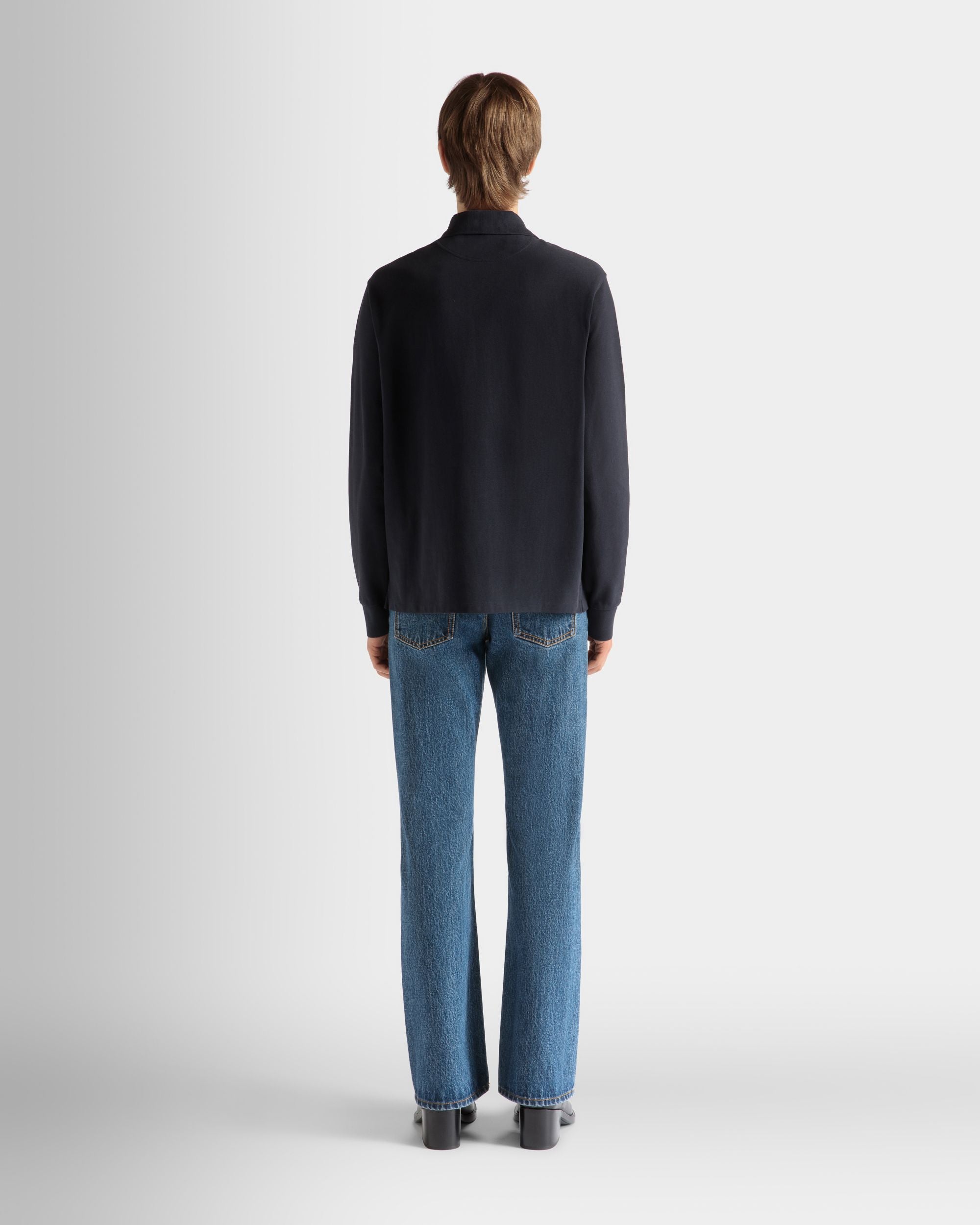 Bally Global - Long Sleeve Polo Shirt in Navy Blue Cotton - Blue