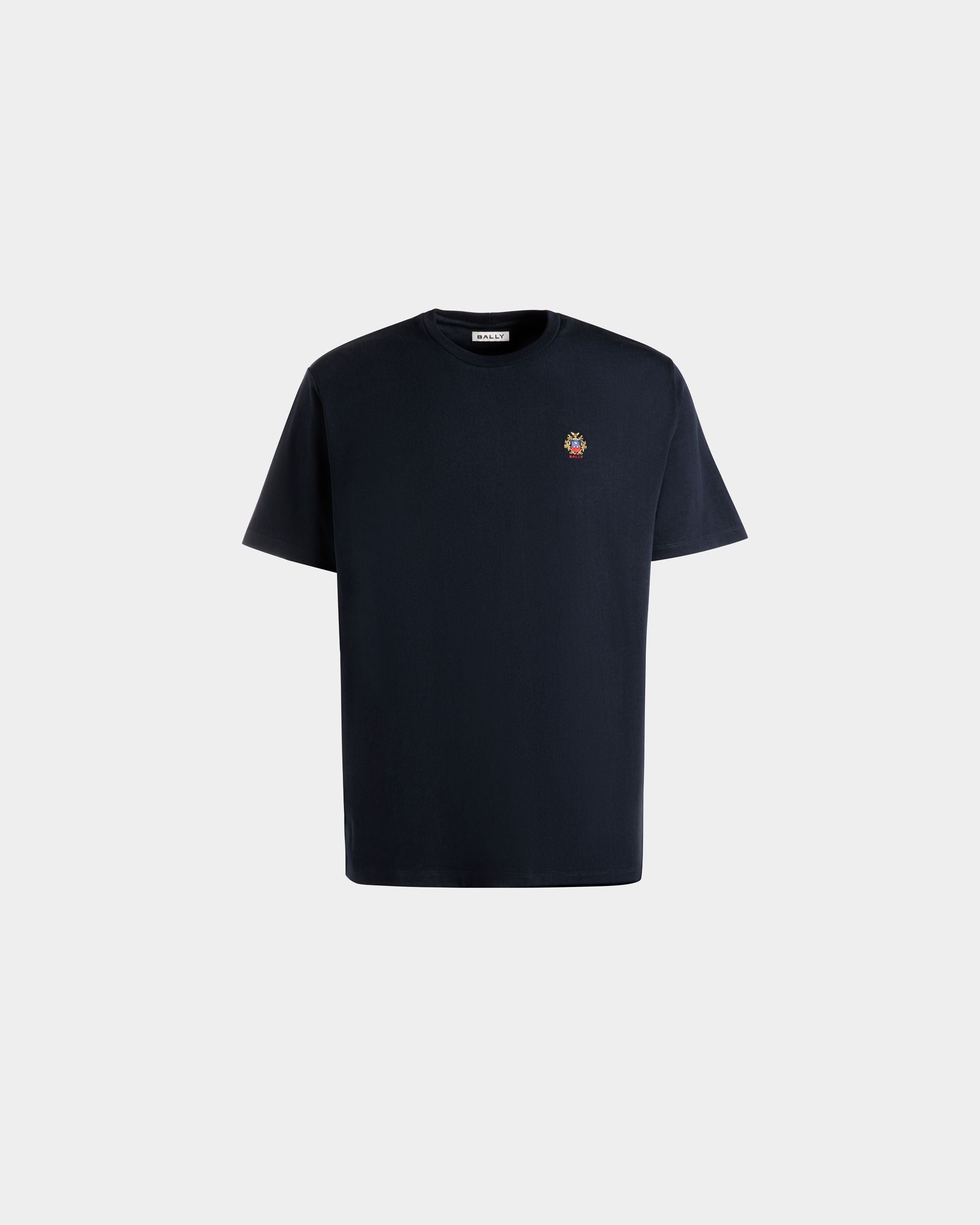 Bally Global - T-Shirt With a Bally Crest Logo In Navy Blue Cotton - Bleu