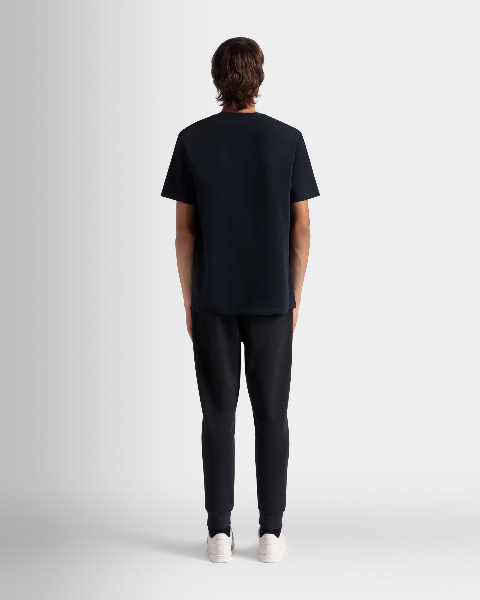 Bally Global - T-Shirt With a Bally Crest Logo In Navy Blue Cotton - Bleu