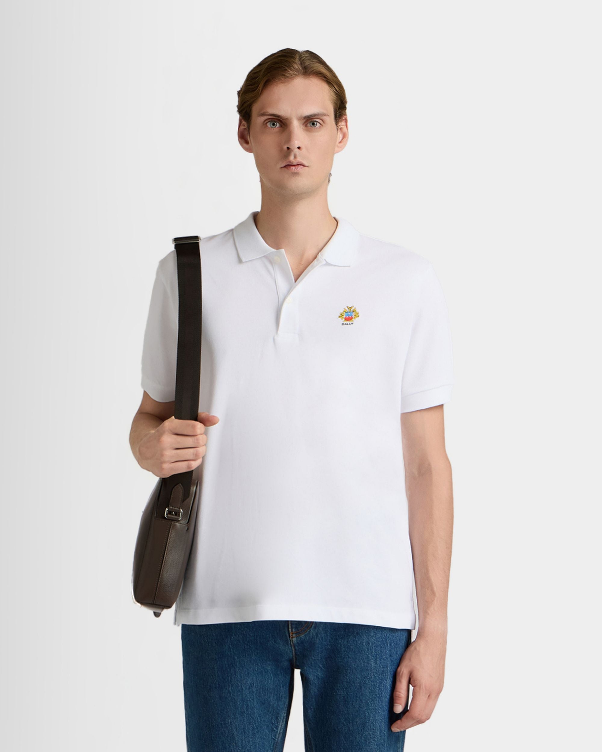 Bally Global - Polo Shirt in White Cotton With a Bally Crest - White