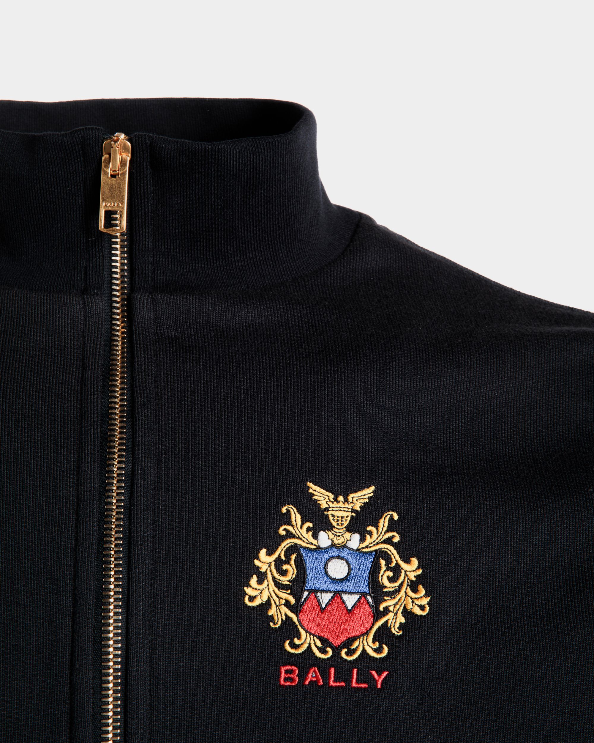 Bally Global - Half Zip Sweatshirt With a Bally Crest Logo In Navy Blue Cotton - Blue
