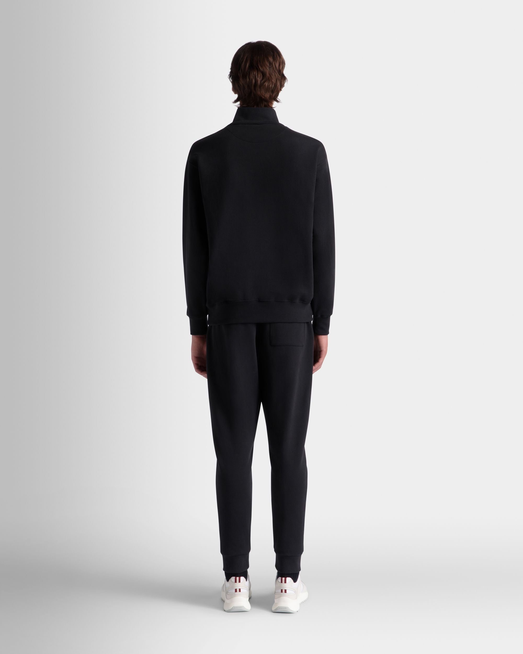 Bally Global - Half Zip Sweatshirt With a Bally Crest Logo In Navy Blue Cotton - Blue