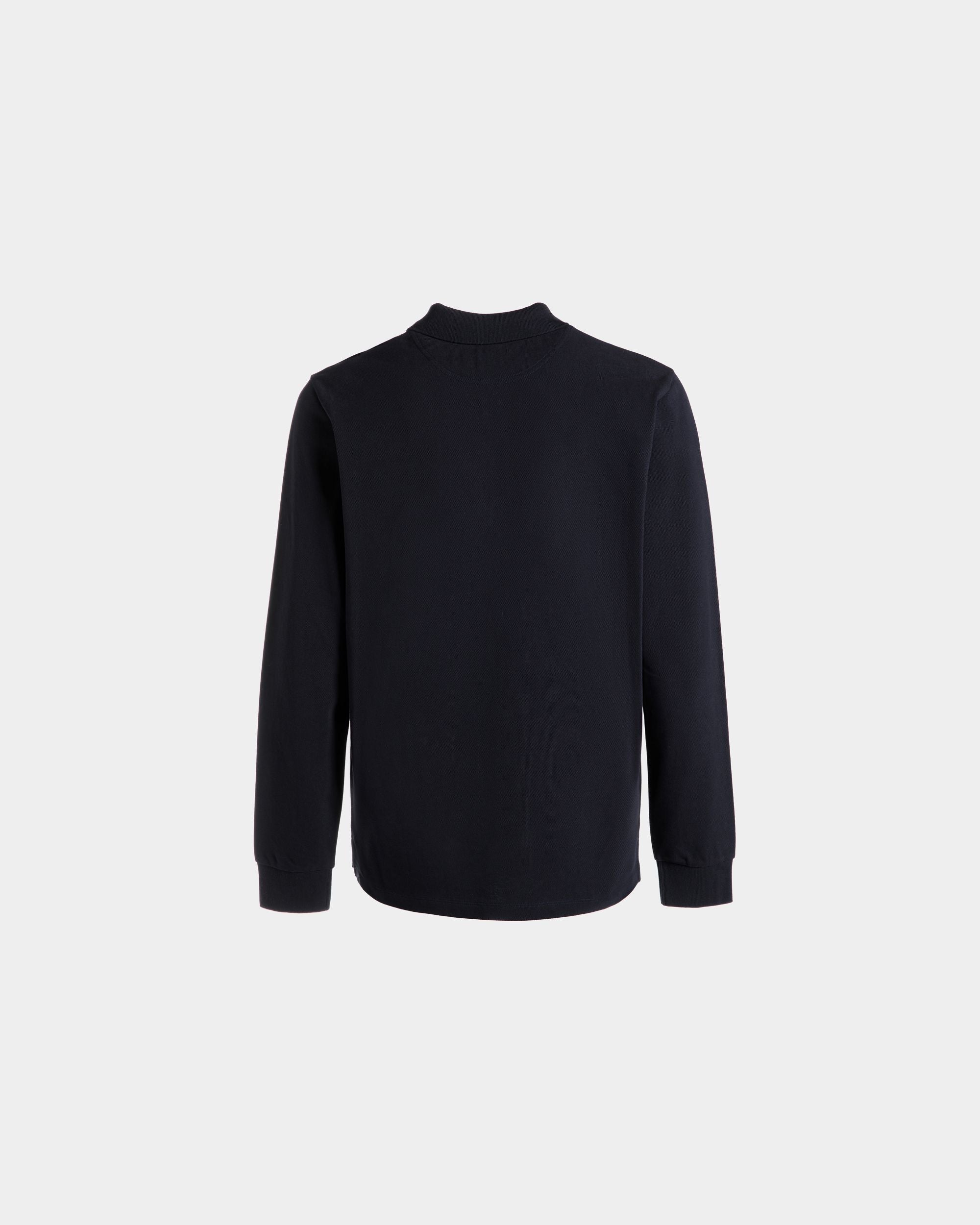 Bally Global - Long Sleeve Polo With a Bally Crest Logo In Navy Blue Cotton - Blue