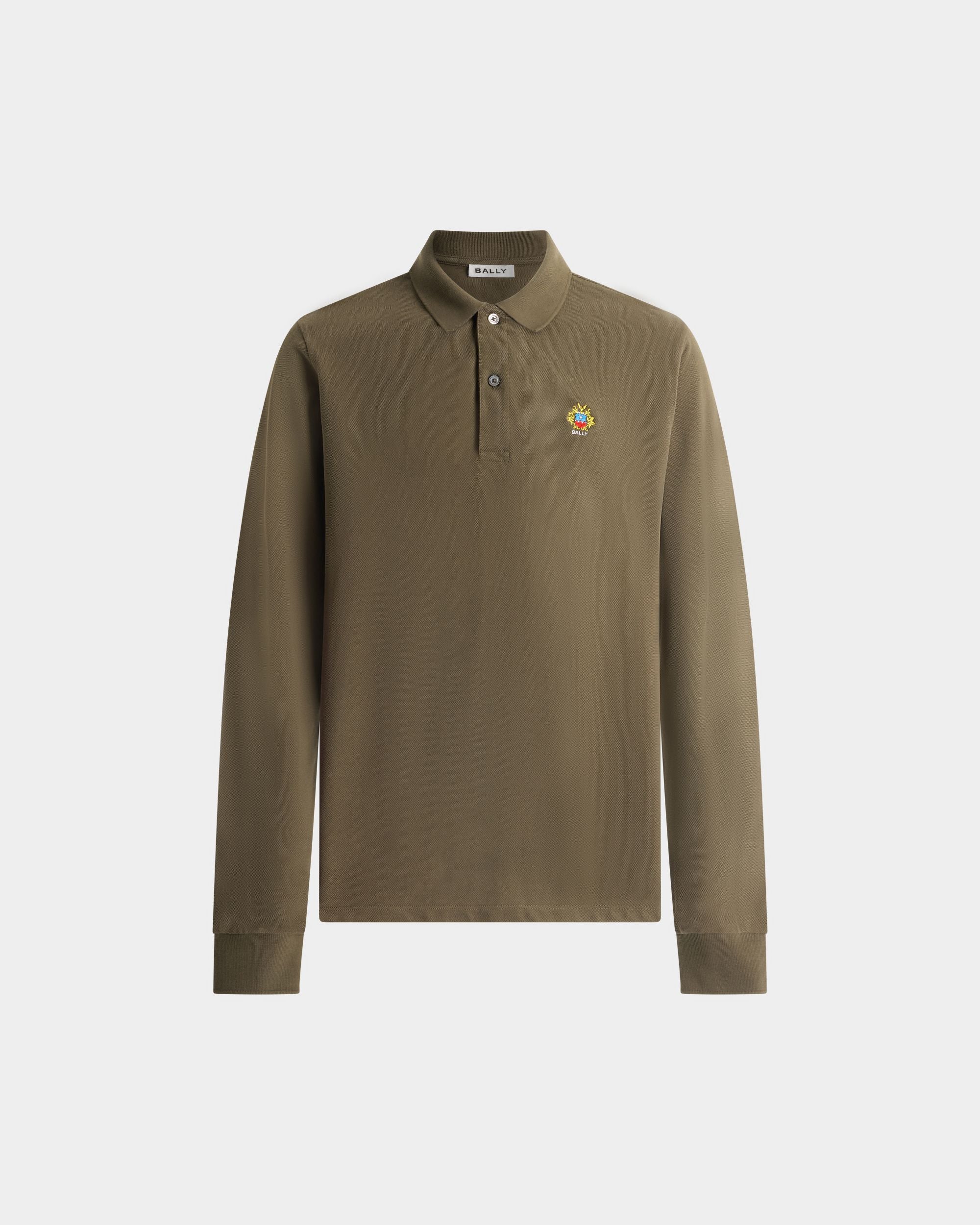 Bally Global - Long Sleeve Polo in Military Green Cotton with a Bally Crest - Green