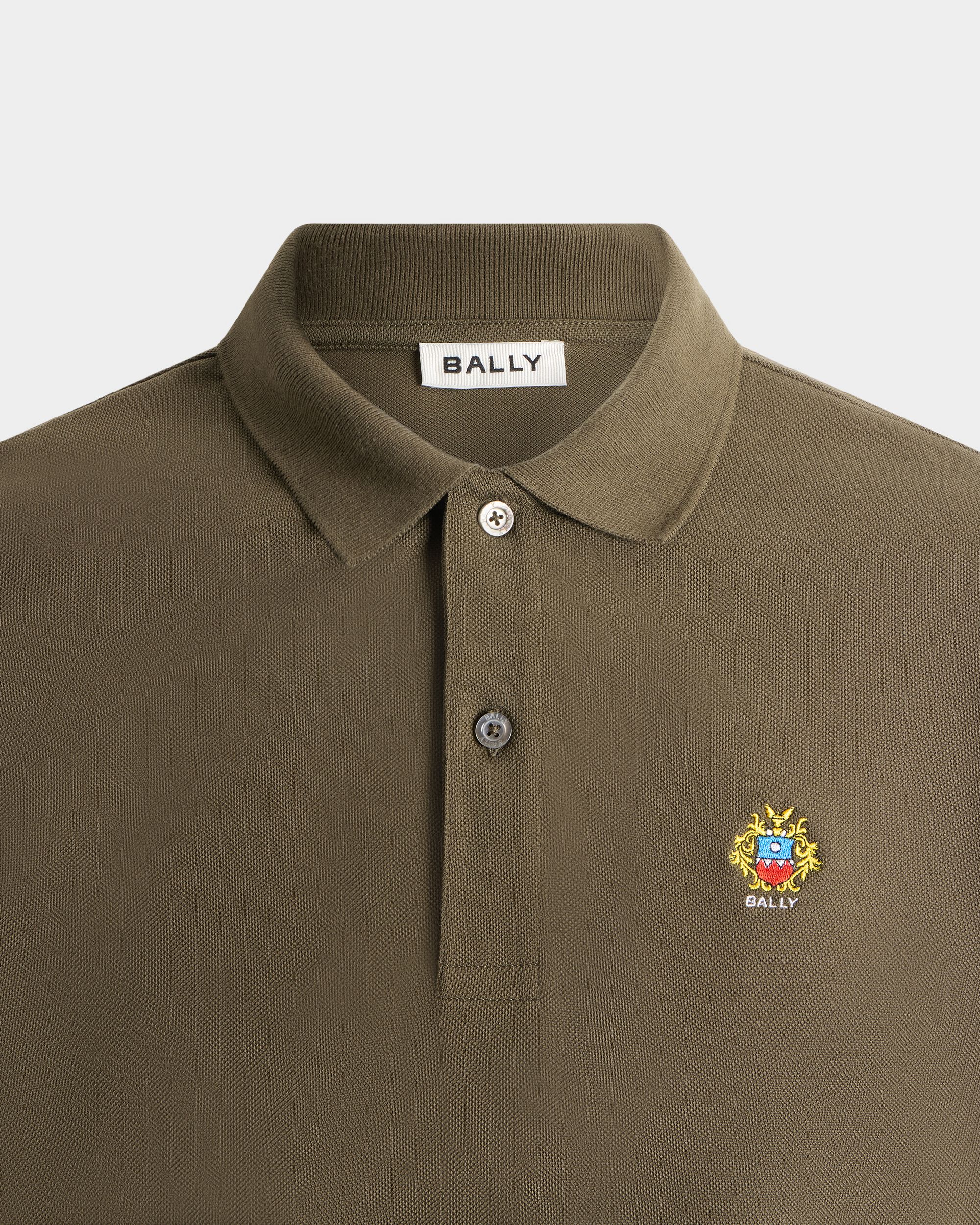 Bally Global - Long Sleeve Polo in Military Green Cotton with a Bally Crest - Green