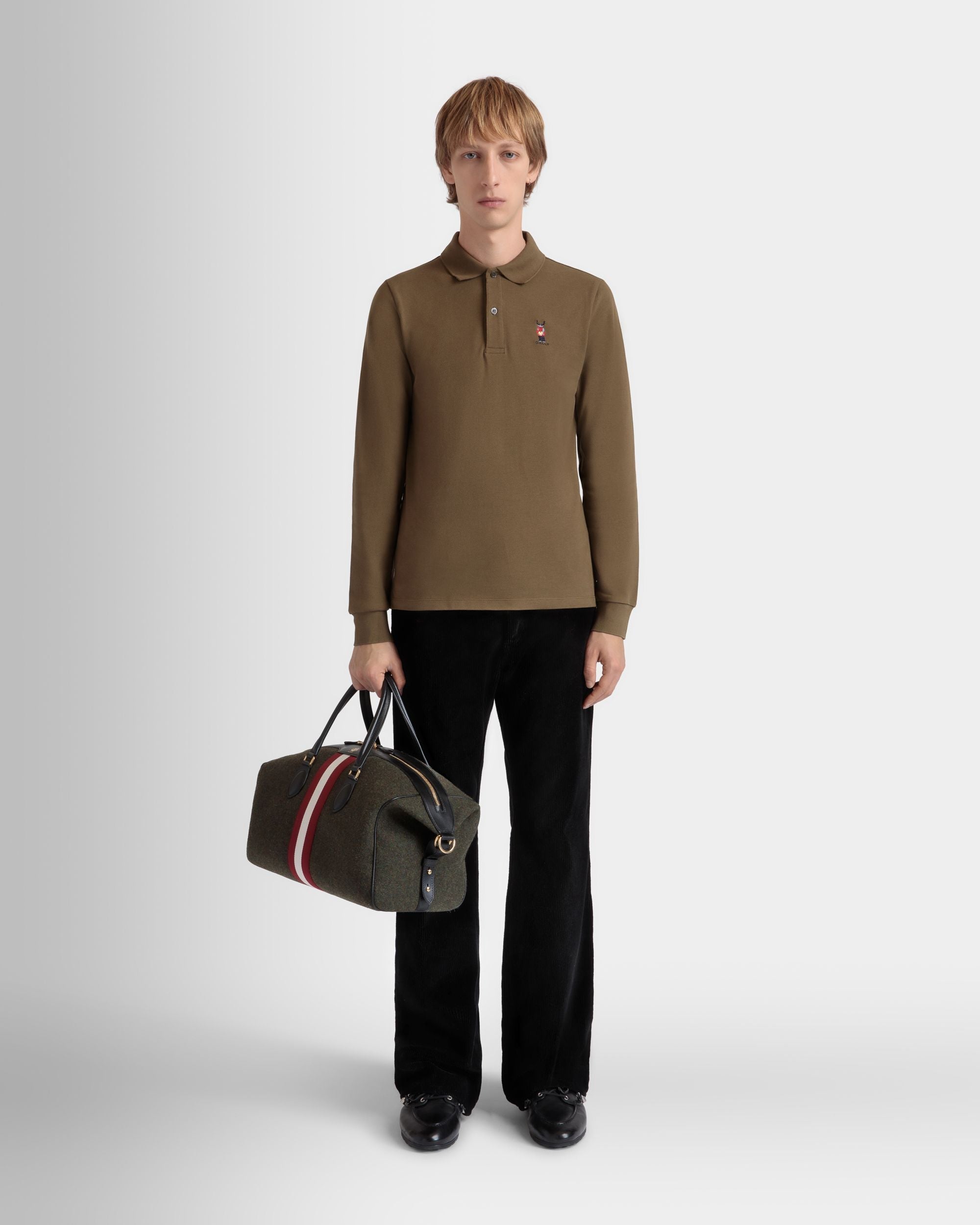 Bally Global - Long Sleeve Polo With Forest Mask In Brown Cotton - Brown