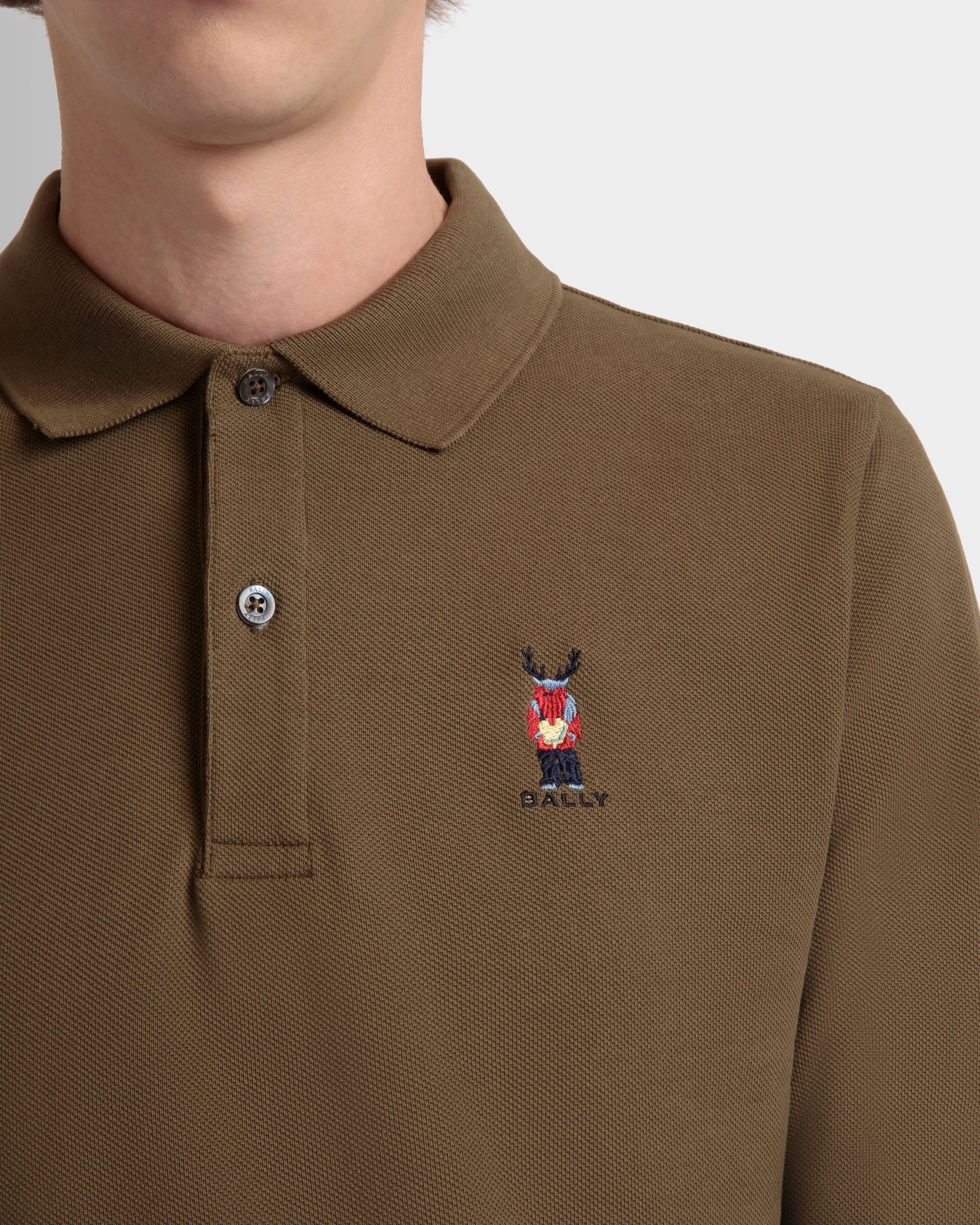 Bally Global - Long Sleeve Polo With Forest Mask In Brown Cotton - Brown