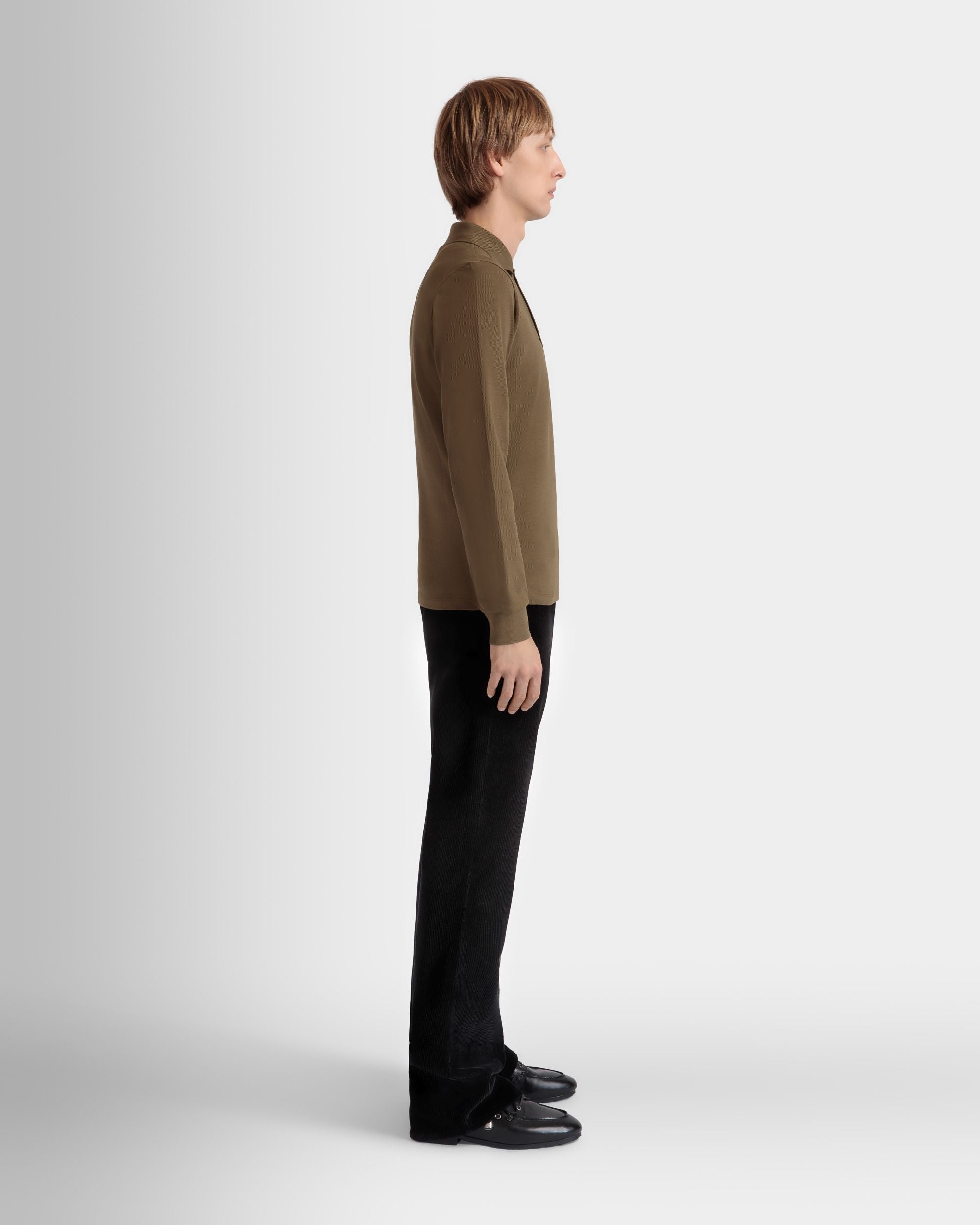 Bally Global - Long Sleeve Polo With Forest Mask In Brown Cotton - Brown