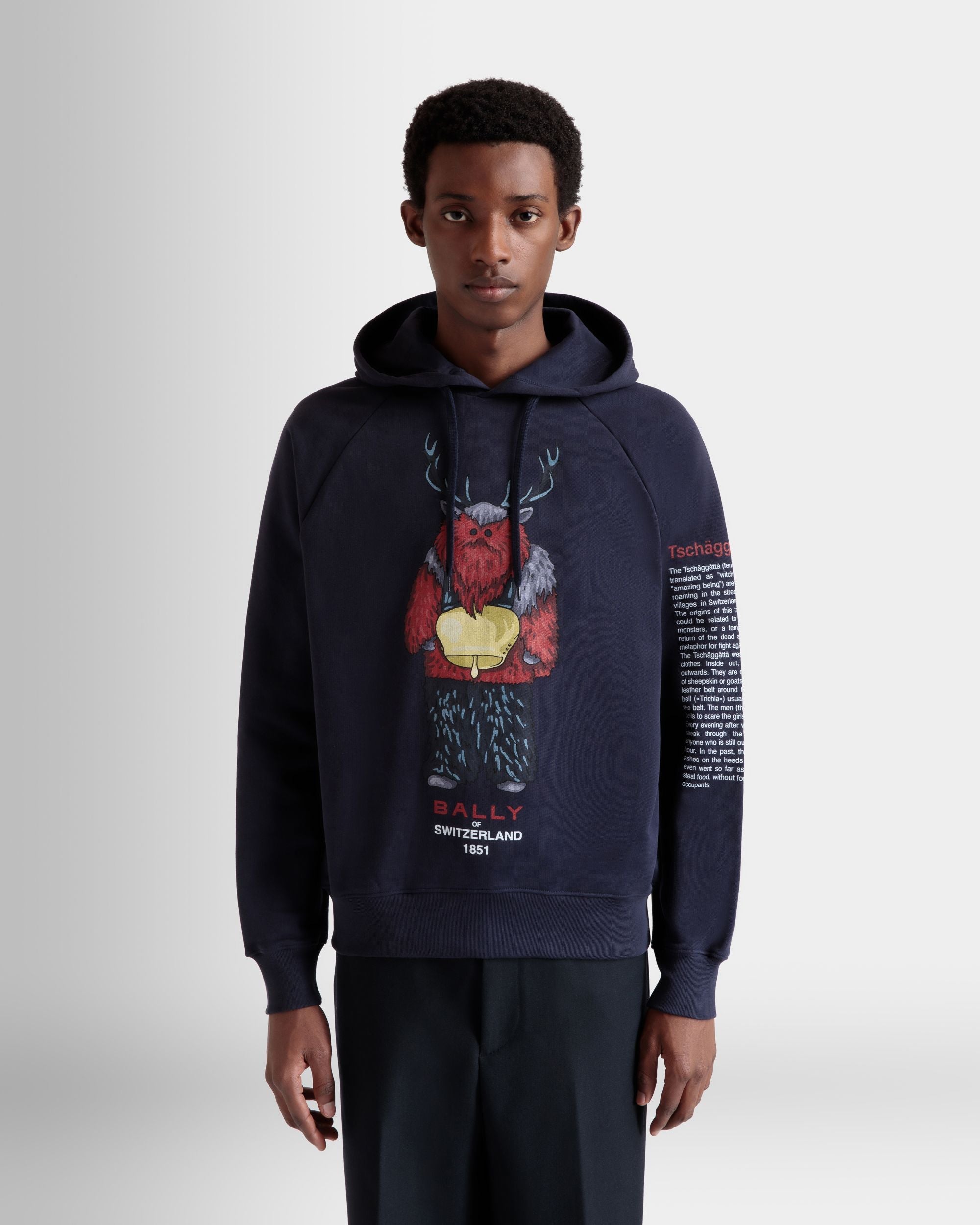 Bally Global - Hoodie With Forest Mask In Navy Blue Cotton - Blue