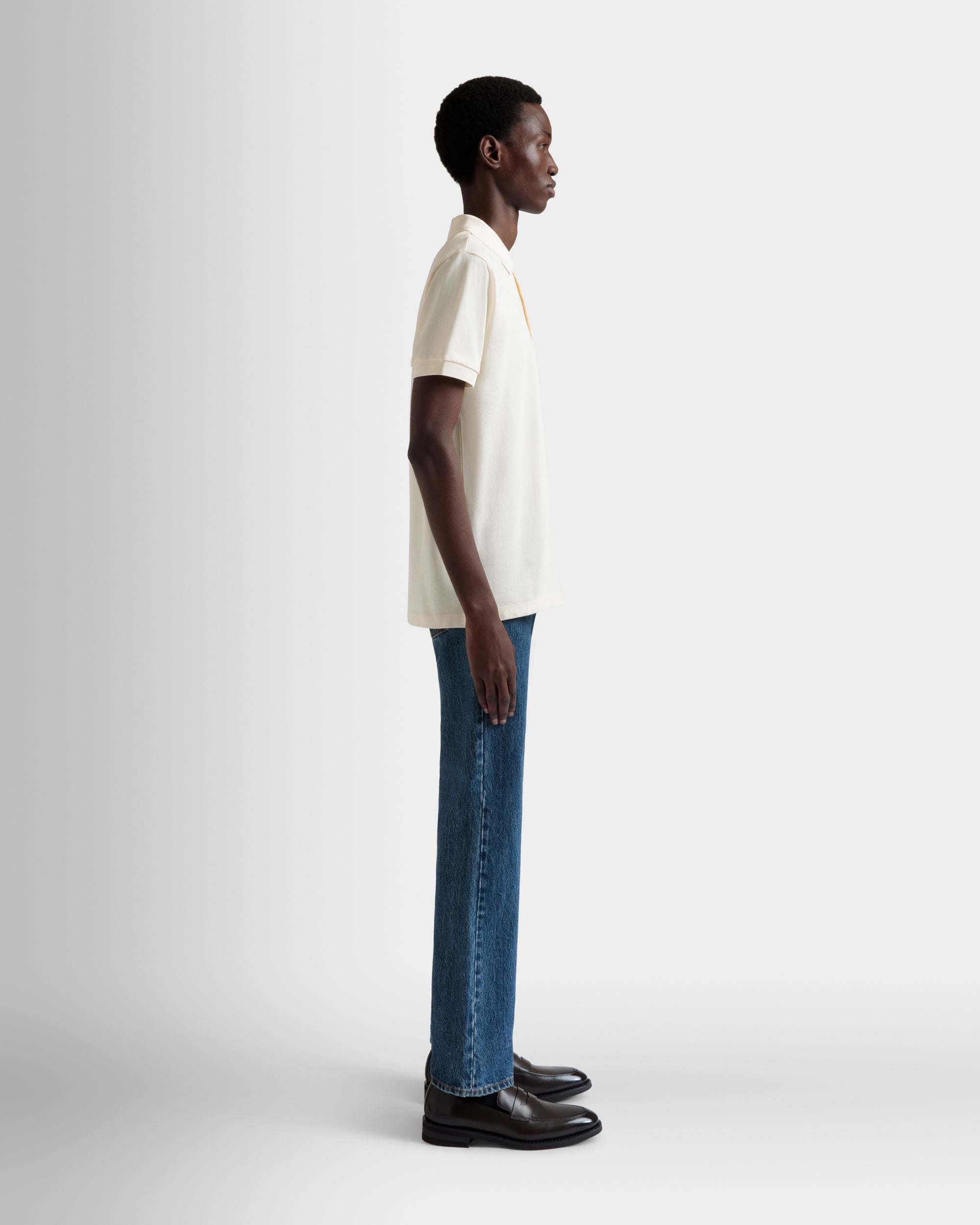 Bally Global - Polo With a Bally Flag in Ivory Cotton - Blanc